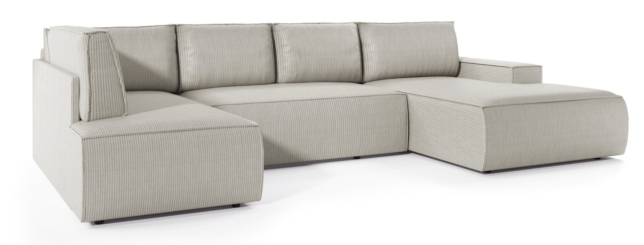 Narożnik z funkcją spania Farese New U-kształtny z pojemnikiem prawostronny kremowy sztruks