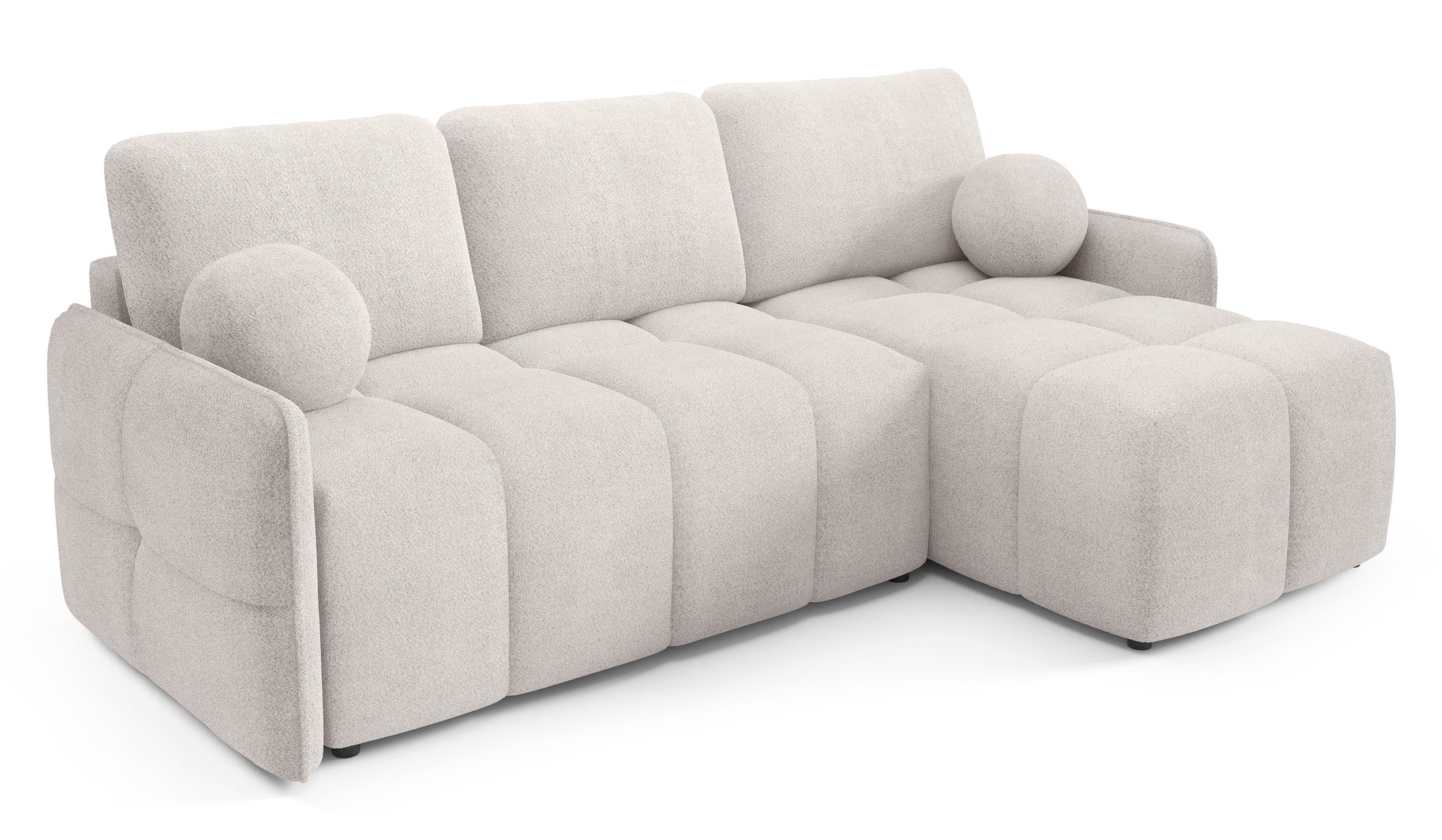 Narożnik z funkcją spania Fluffi L-kształtny uniwersalny z pojemnikiem kremowy boucle