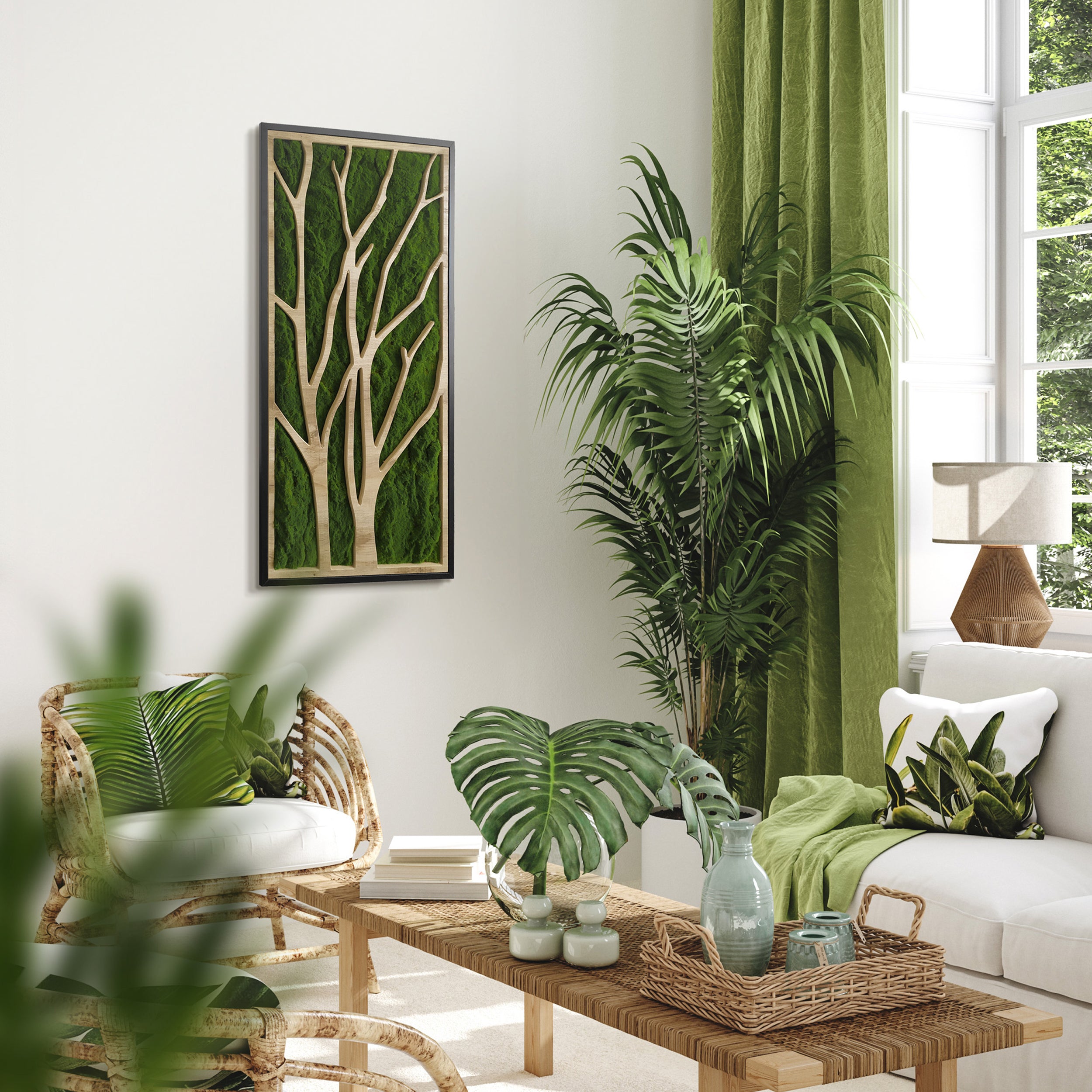 Obraz XL w czarnej ramie ze sztucznym mchem Green Deco II 100x50 cm