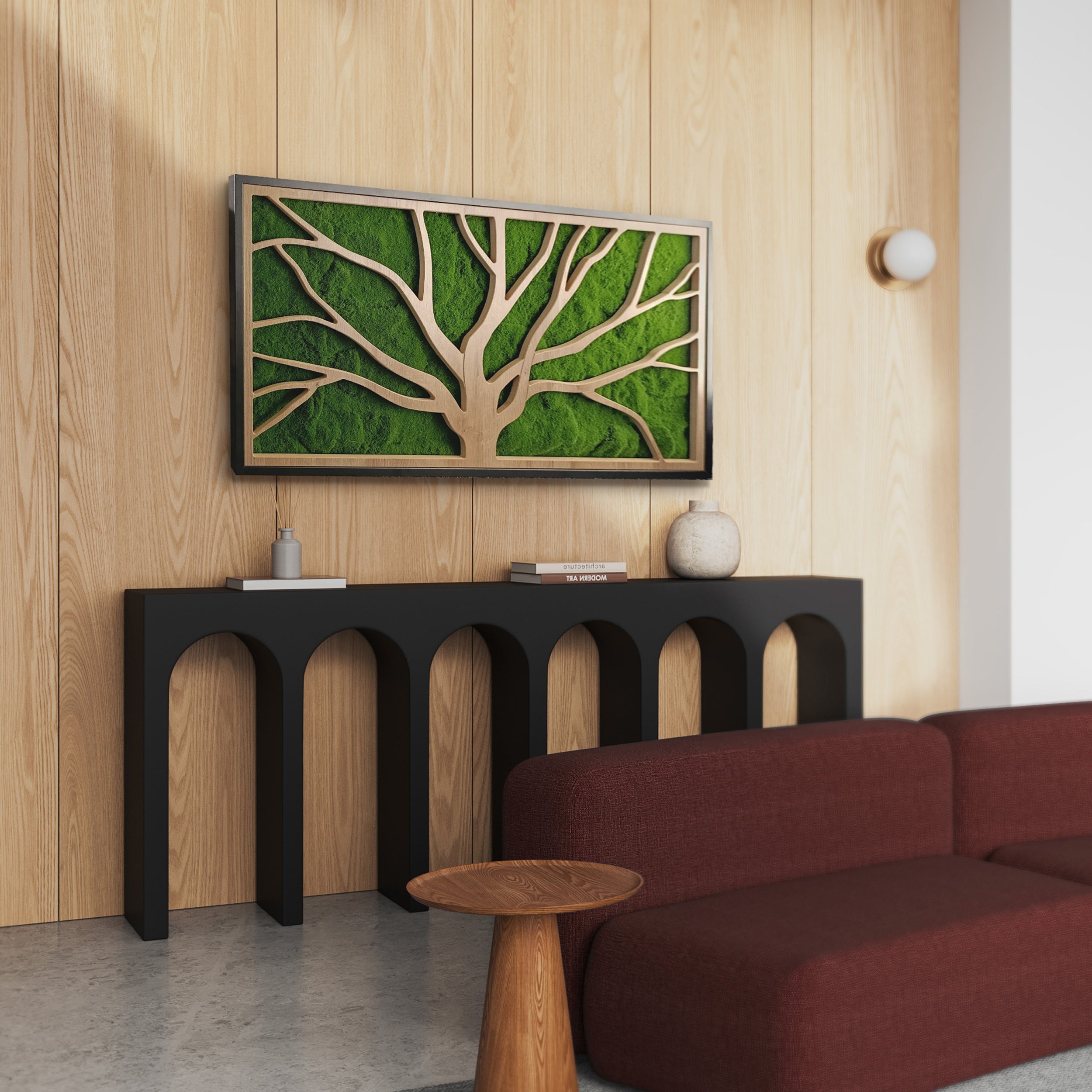 Obraz XL w czarnej ramie ze sztucznym mchem Green Deco Tree I 100x50 cm