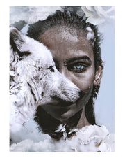 Obraz na szkle Wolf Women 120x80 cm