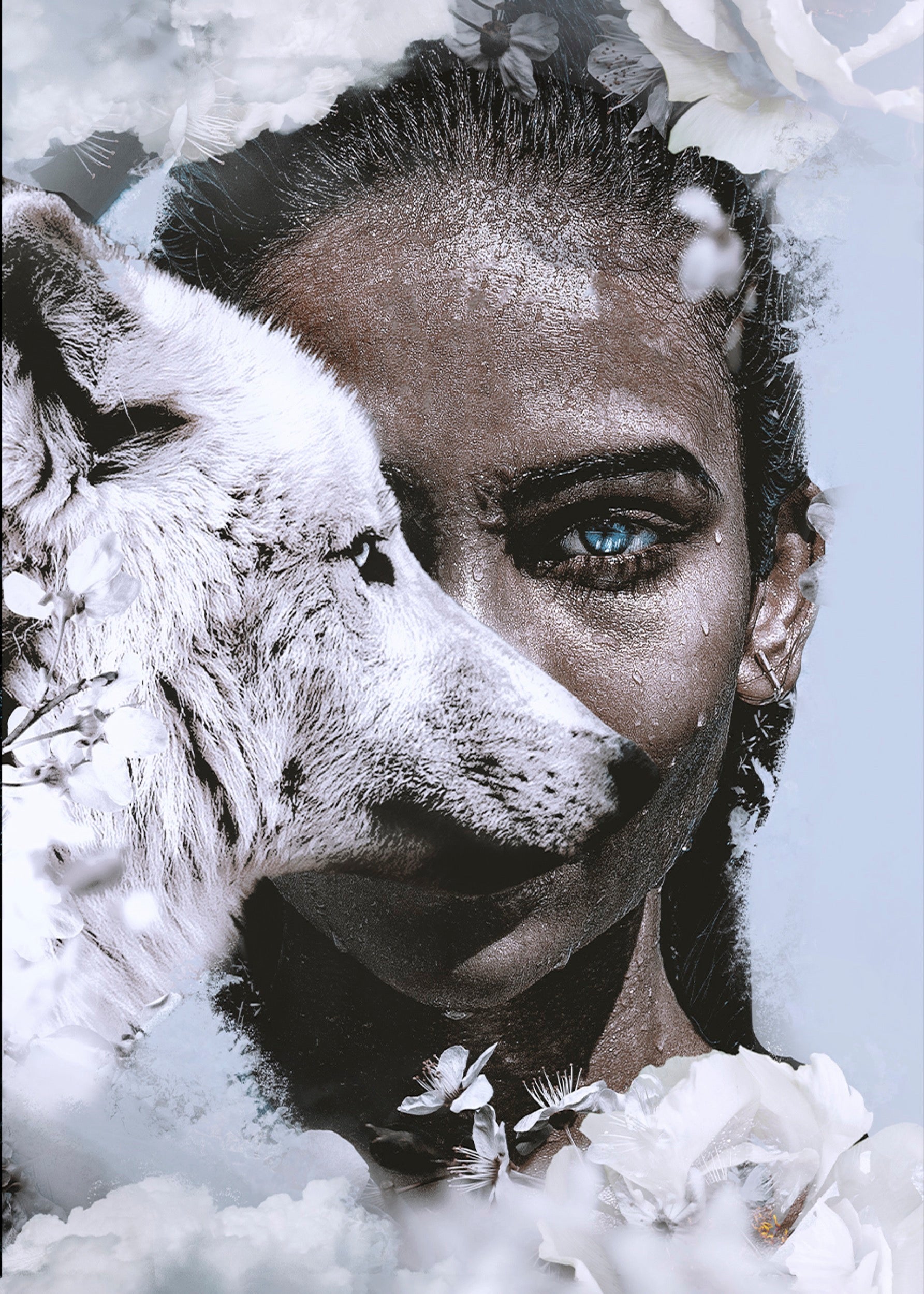 Obraz na szkle Wolf Women 120x80 cm