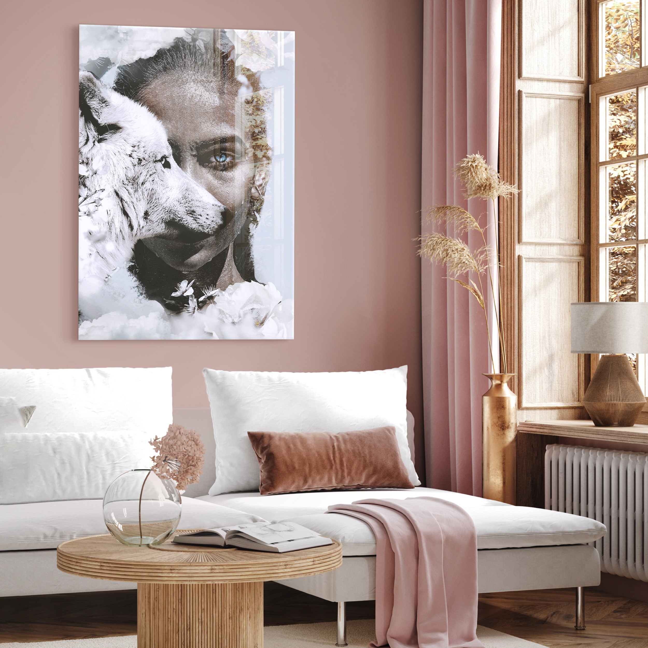 Obraz na szkle Wolf Women 120x80 cm
