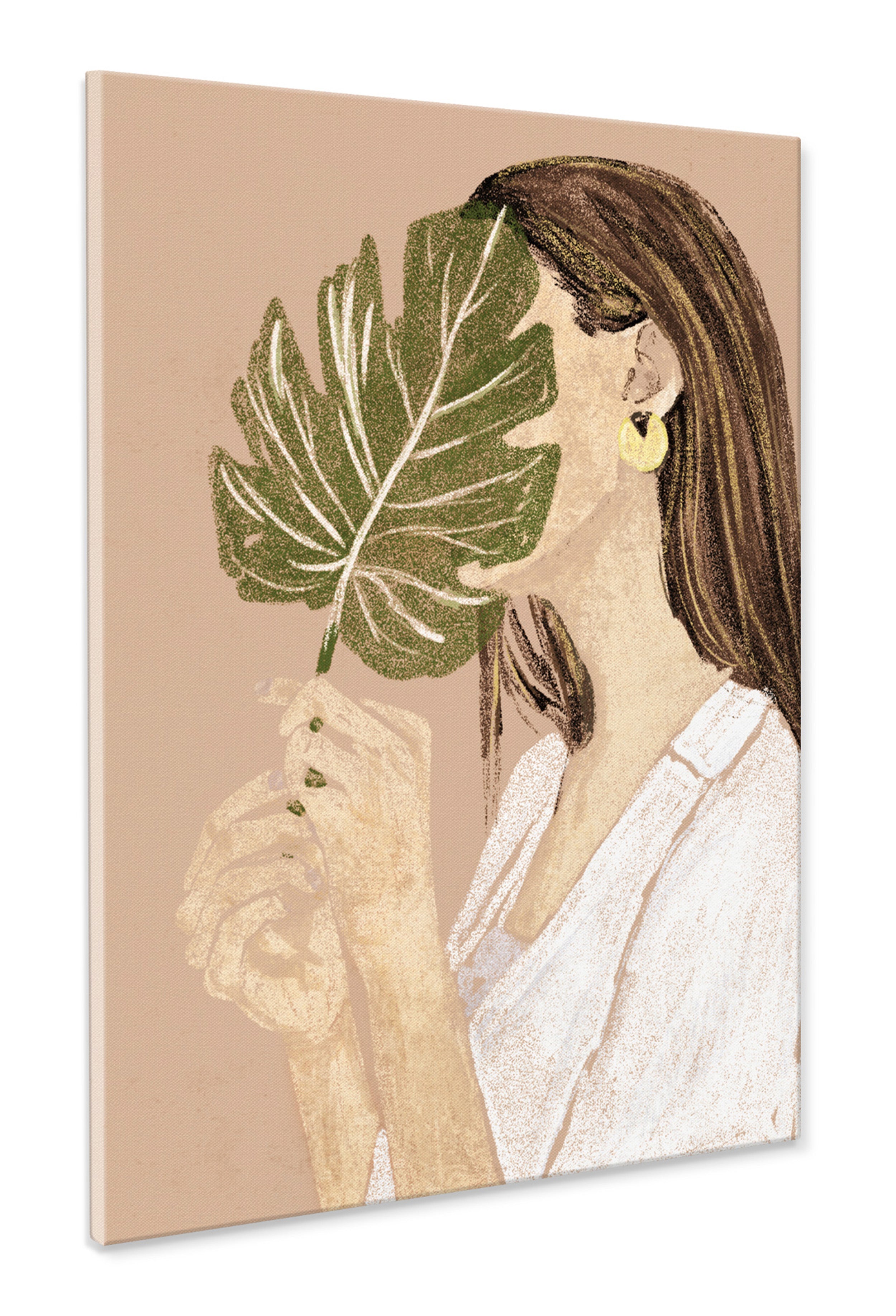 Obraz na płótnie Girl With Leaf 80x60 cm
