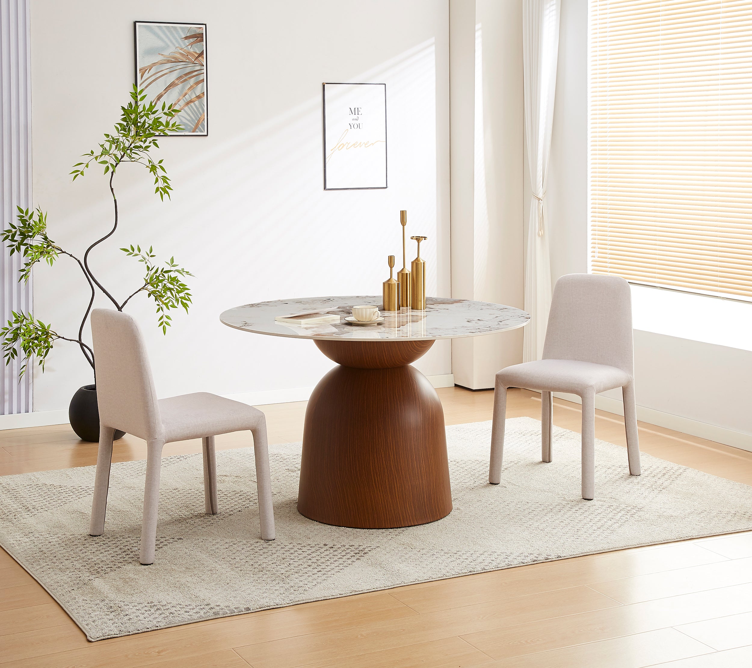 Stół do jadalni Glindro okrągły średnica 120 cm z kamiennym blatem/orzech