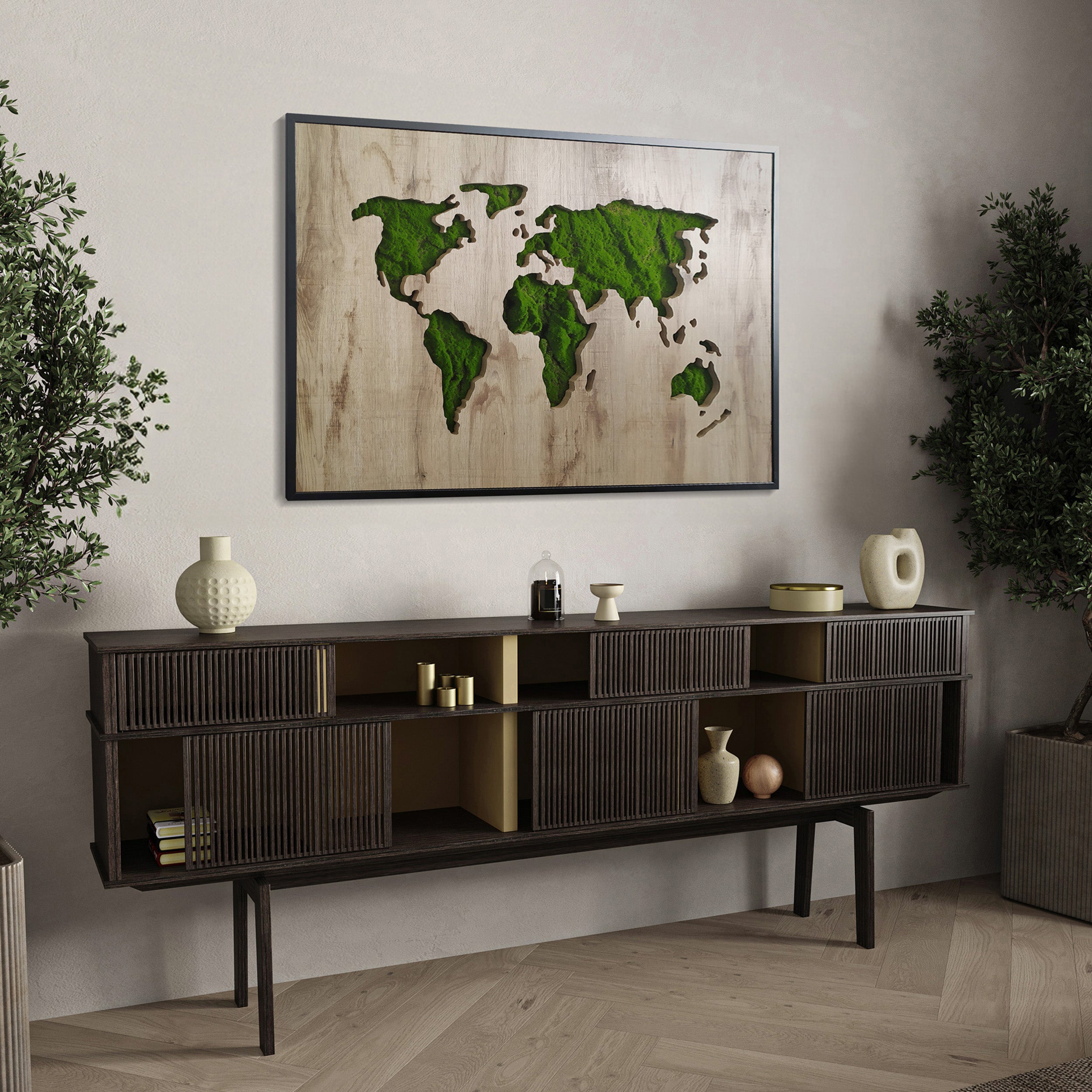 Obraz w czarnej ramie ze sztucznym mchem Green Deco 100x70 cm
