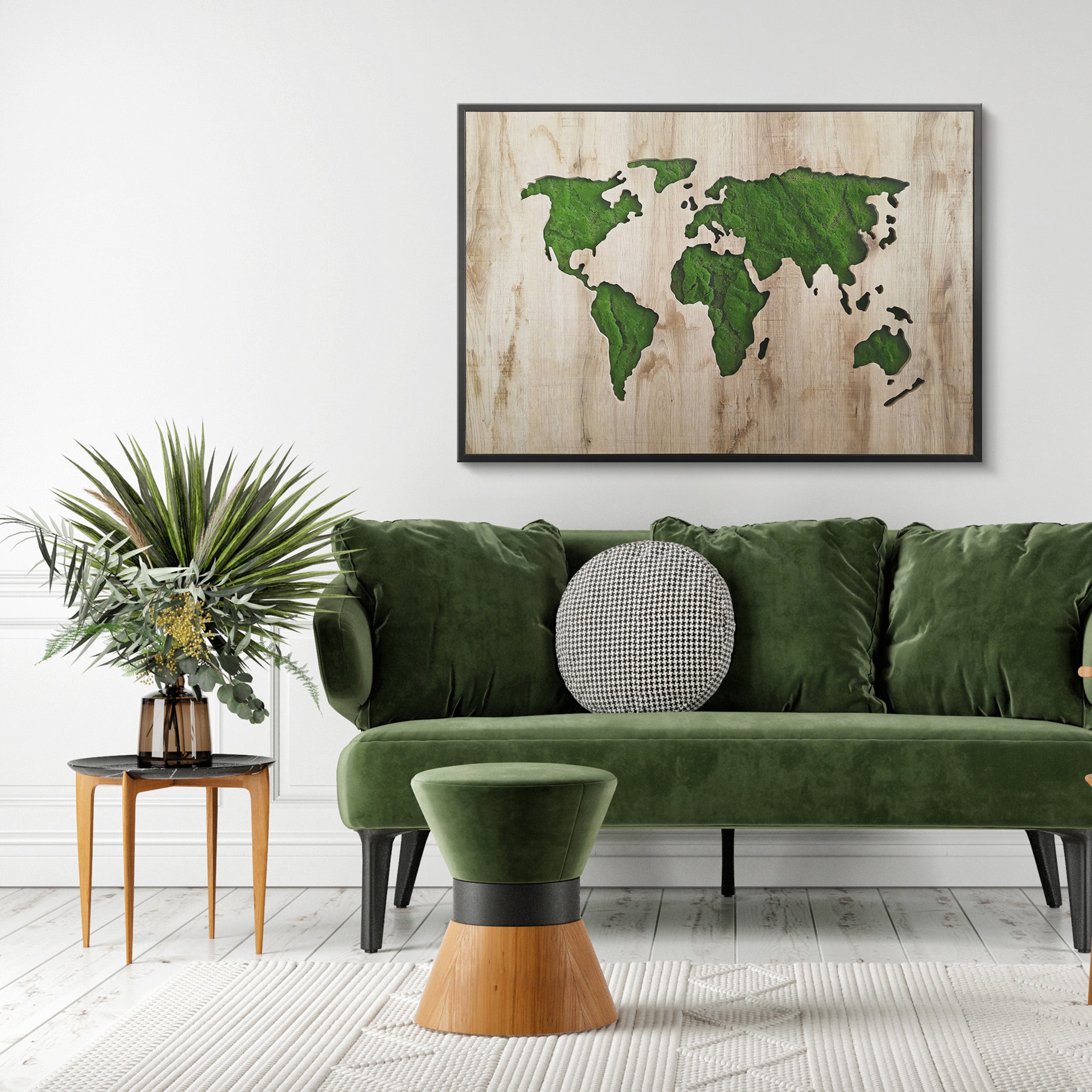 Obraz w czarnej ramie ze sztucznym mchem Green Deco 100x70 cm