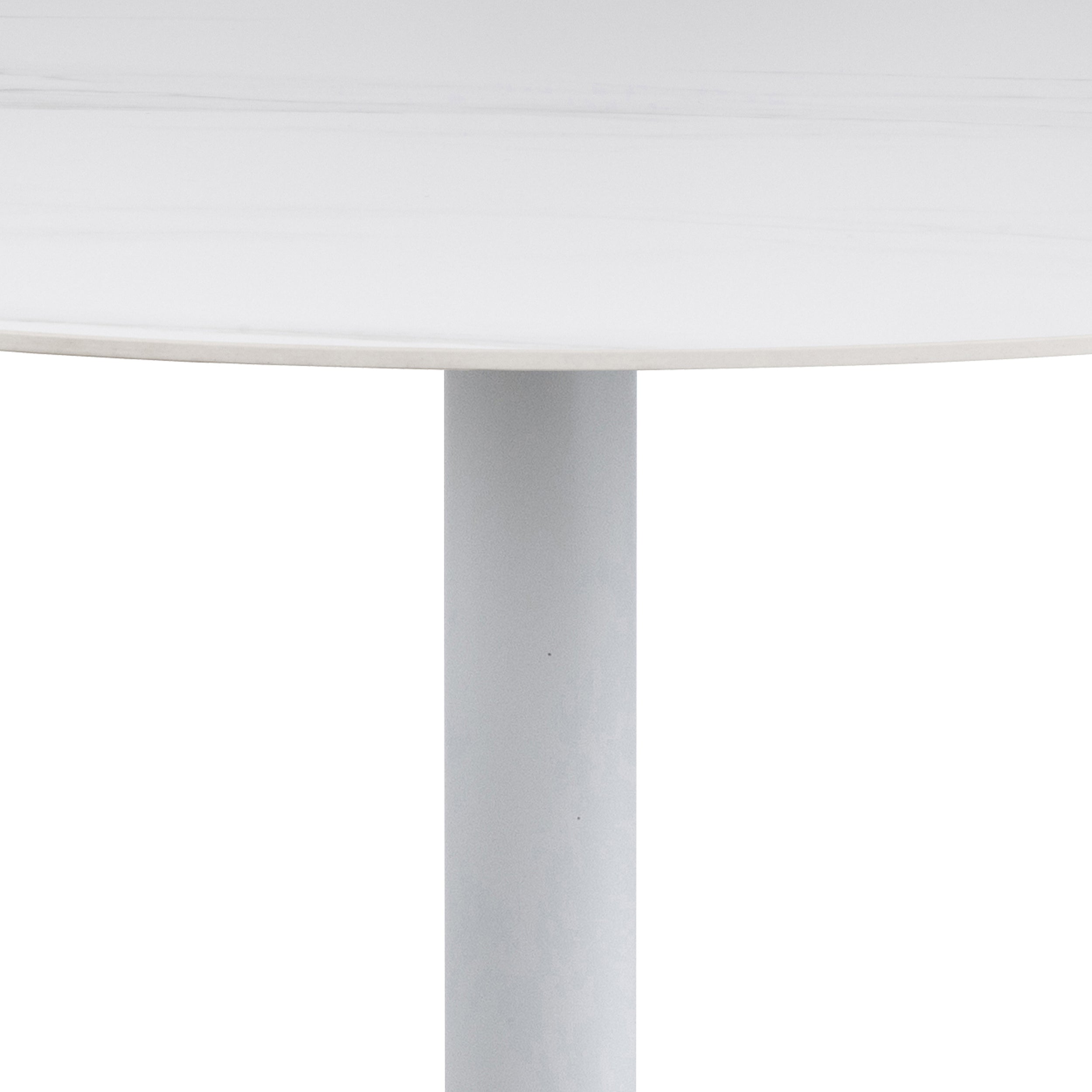 Stolik barowy Roshly średnica 80 cm biały ceramiczny blat z metalową podstawą