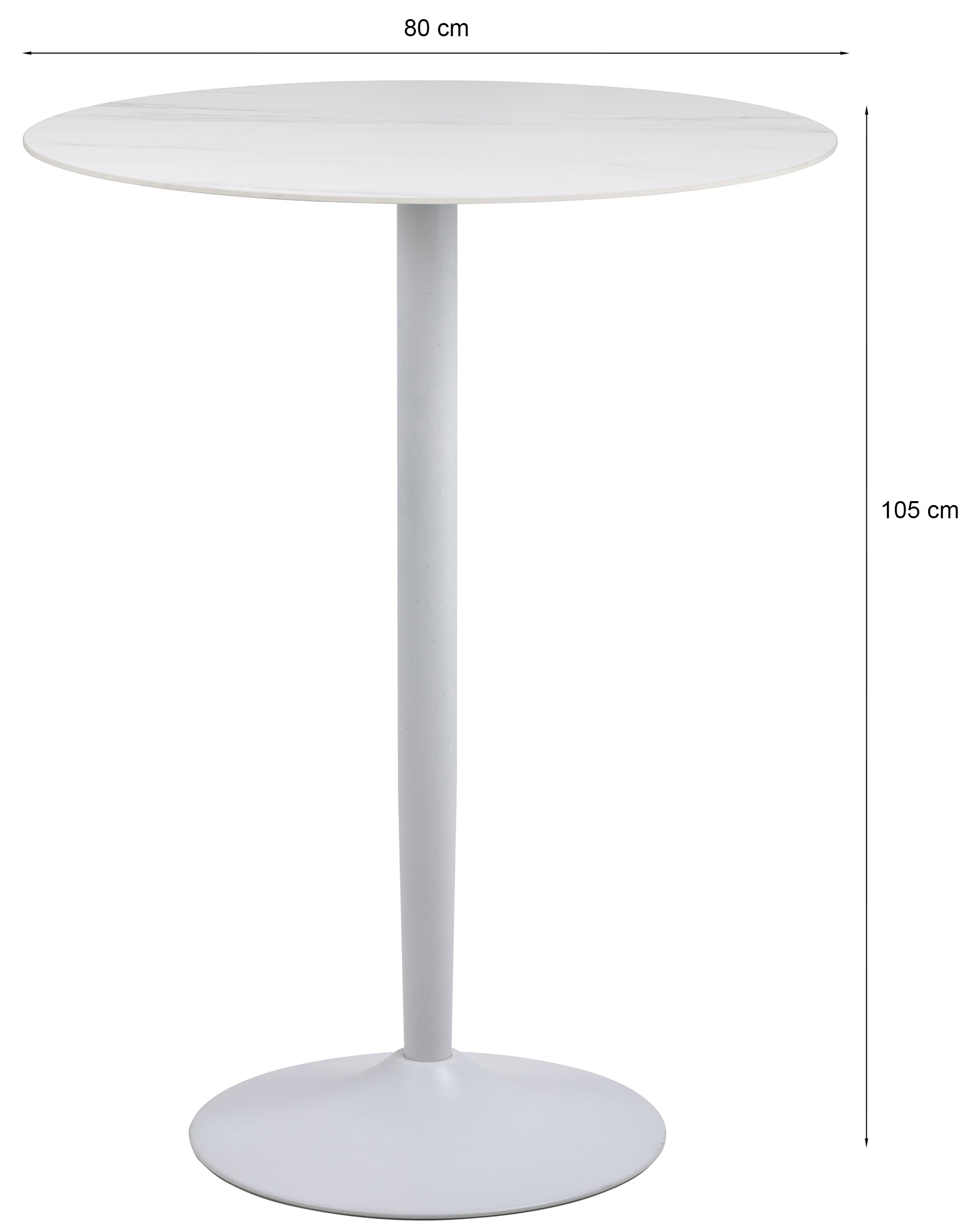 Stolik barowy Roshly średnica 80 cm biały ceramiczny blat z metalową podstawą