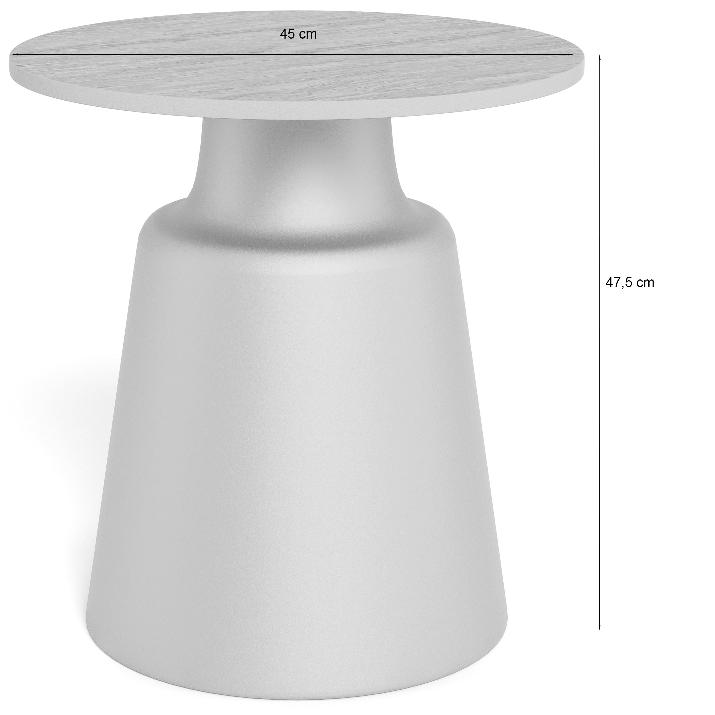 Stolik kawowy Santorini średnica 45 cm jasnoszary ceramiczny blat z metalową podstawą