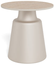 Stolik kawowy Santorini średnica 45 cm trawertyn ceramiczny blat z metalową podstawą