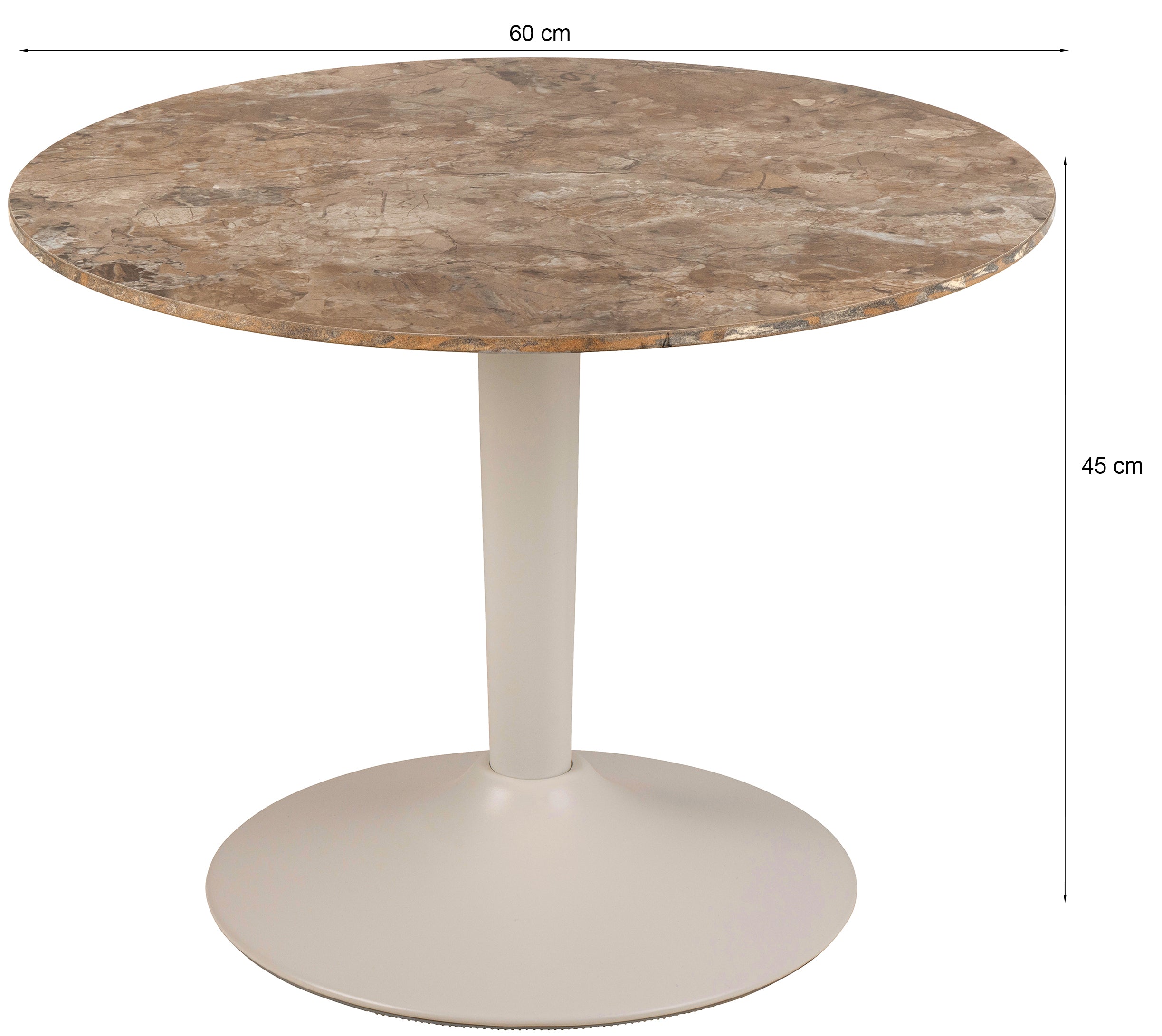 Stolik kawowy Roshly średnica 60 cm trawertyn ceramiczny blat z metalową podstawą
