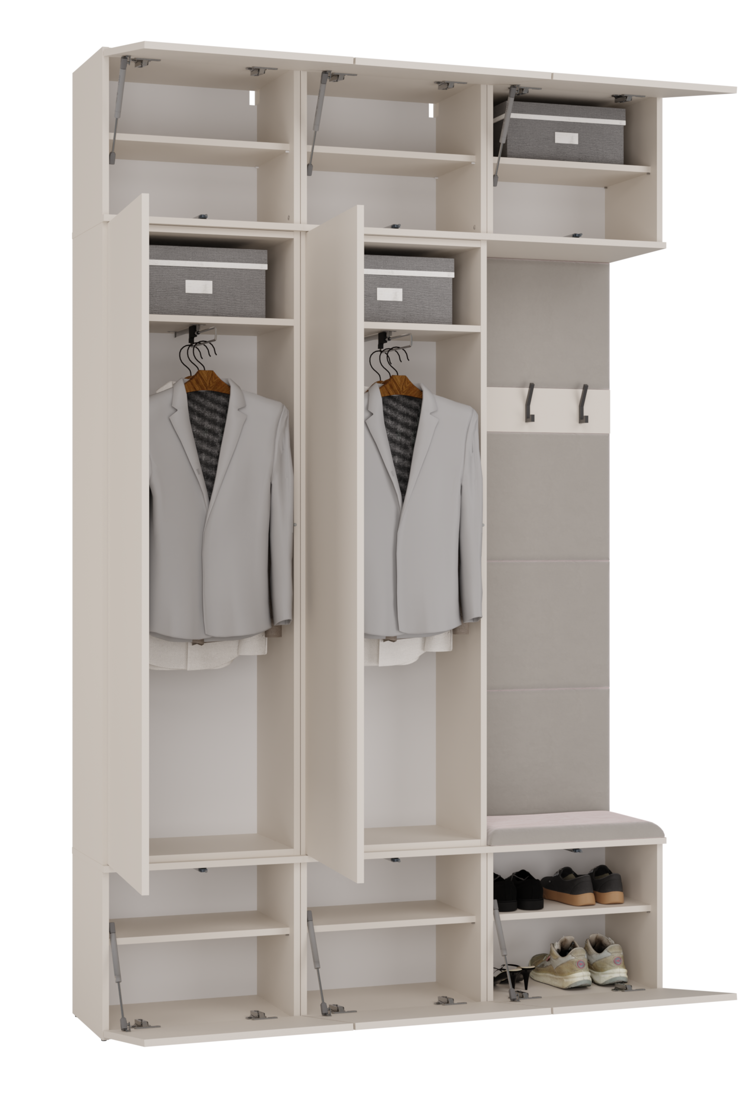 Garderoba dwudrzwiowa Haga z wieszakami i półkami 150 cm kaszmir