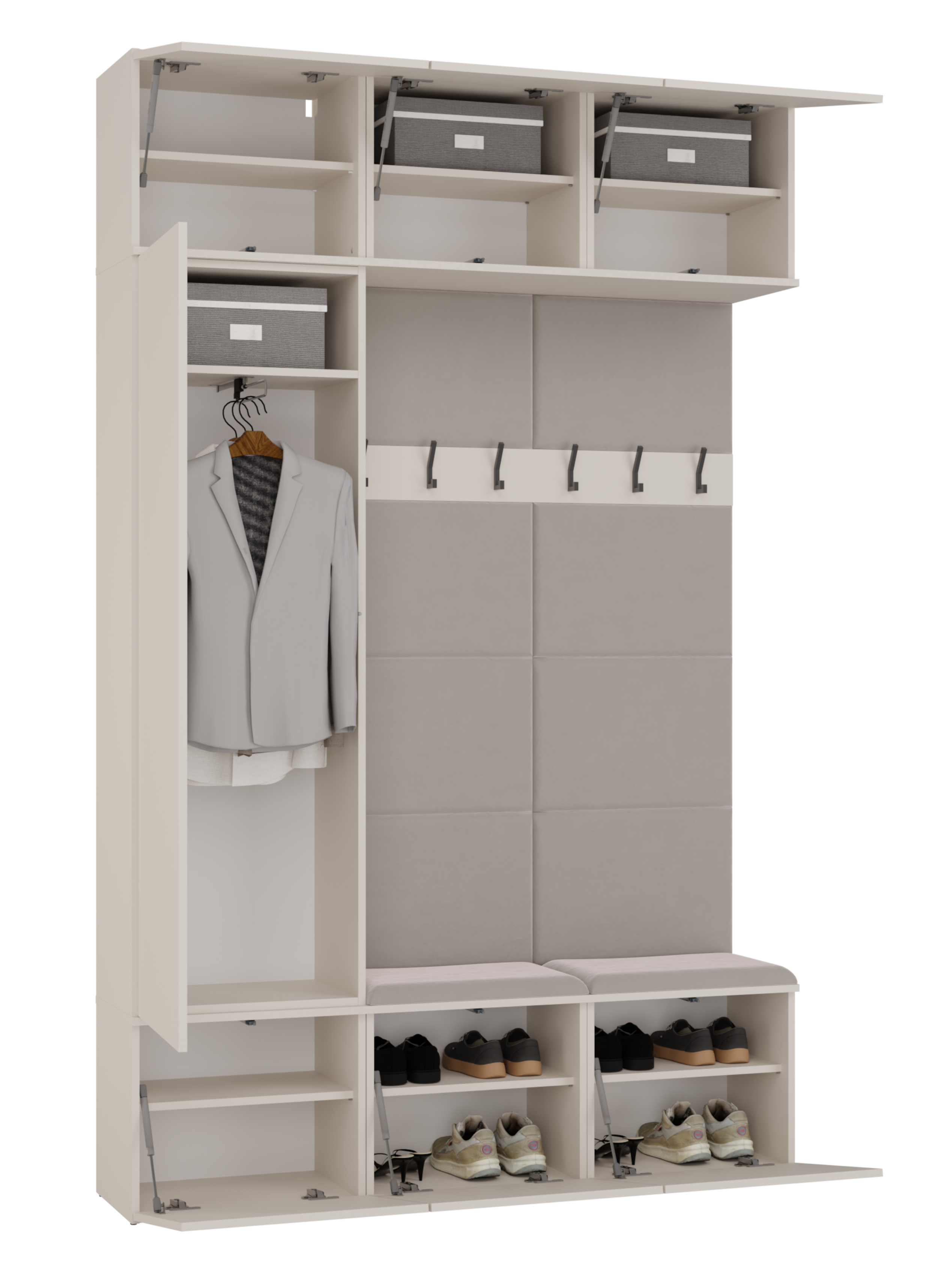 Garderoba jednodrzwiowa Haga z wieszakami i półkami 150 cm kaszmir