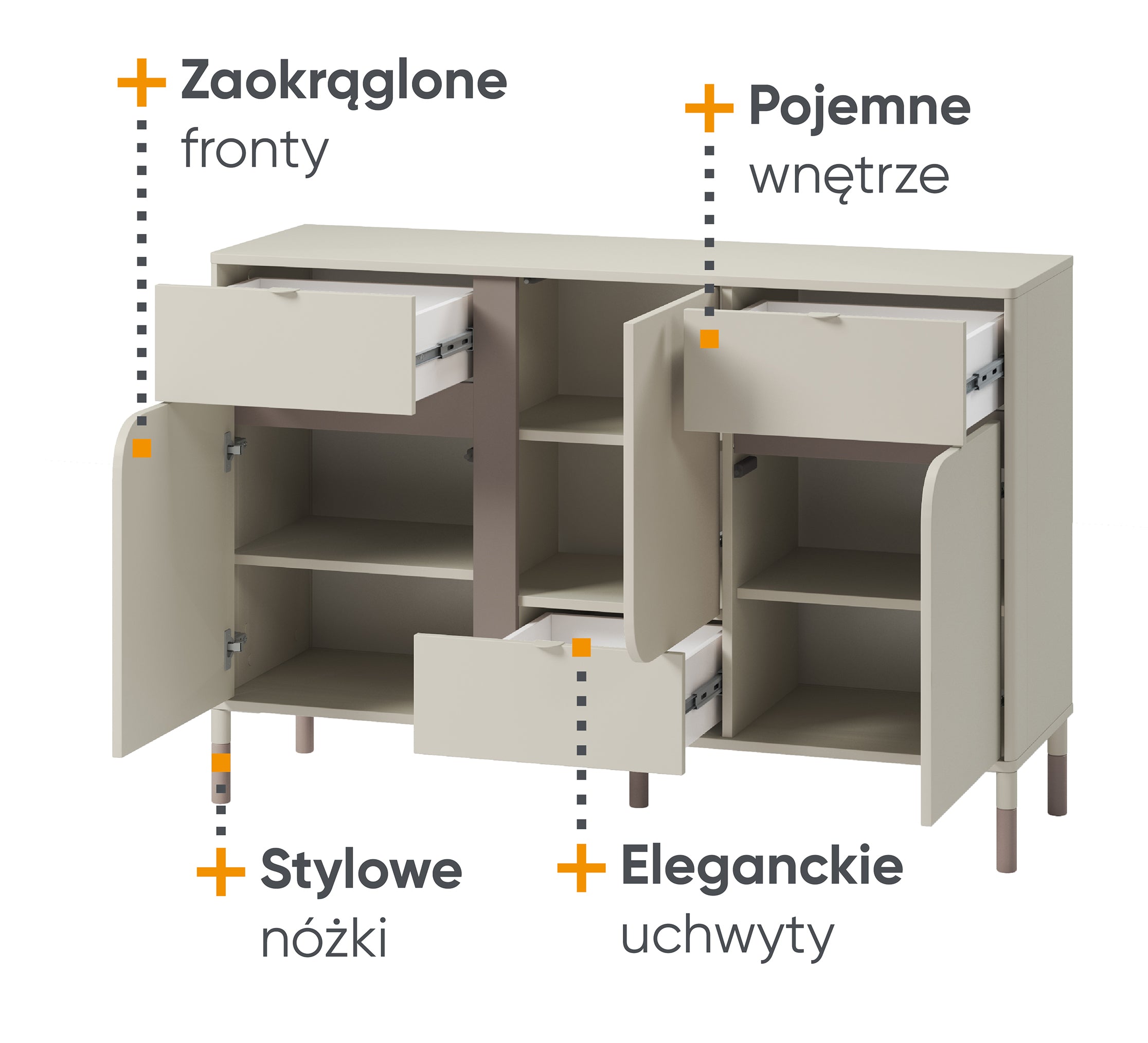 Komoda Harmony z trzema szufladami 130 cm kaszmir