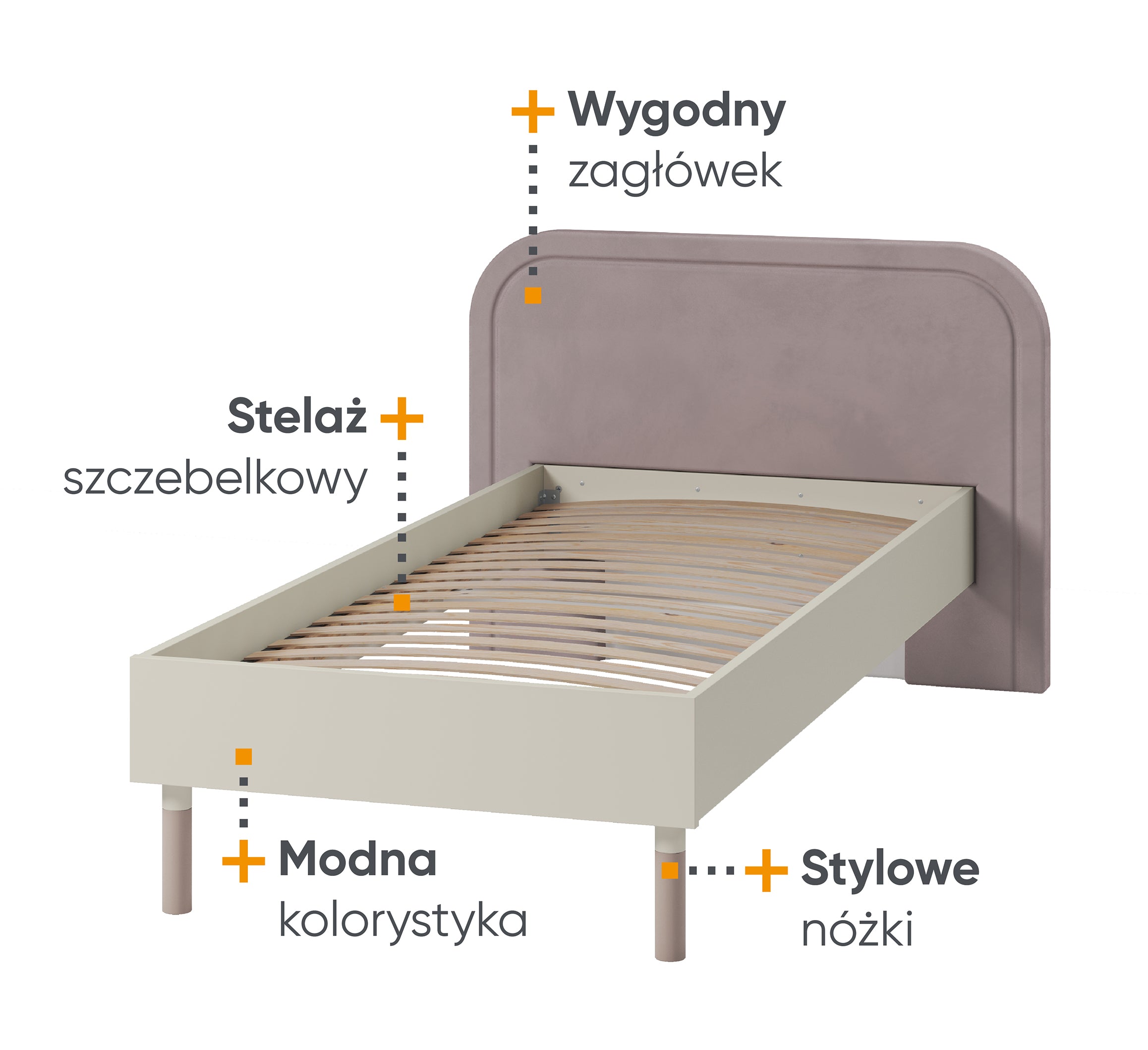 Łóżko Harmony z tapicerowanym zagłówkiem 90 x 200 cm kaszmir/truflowy