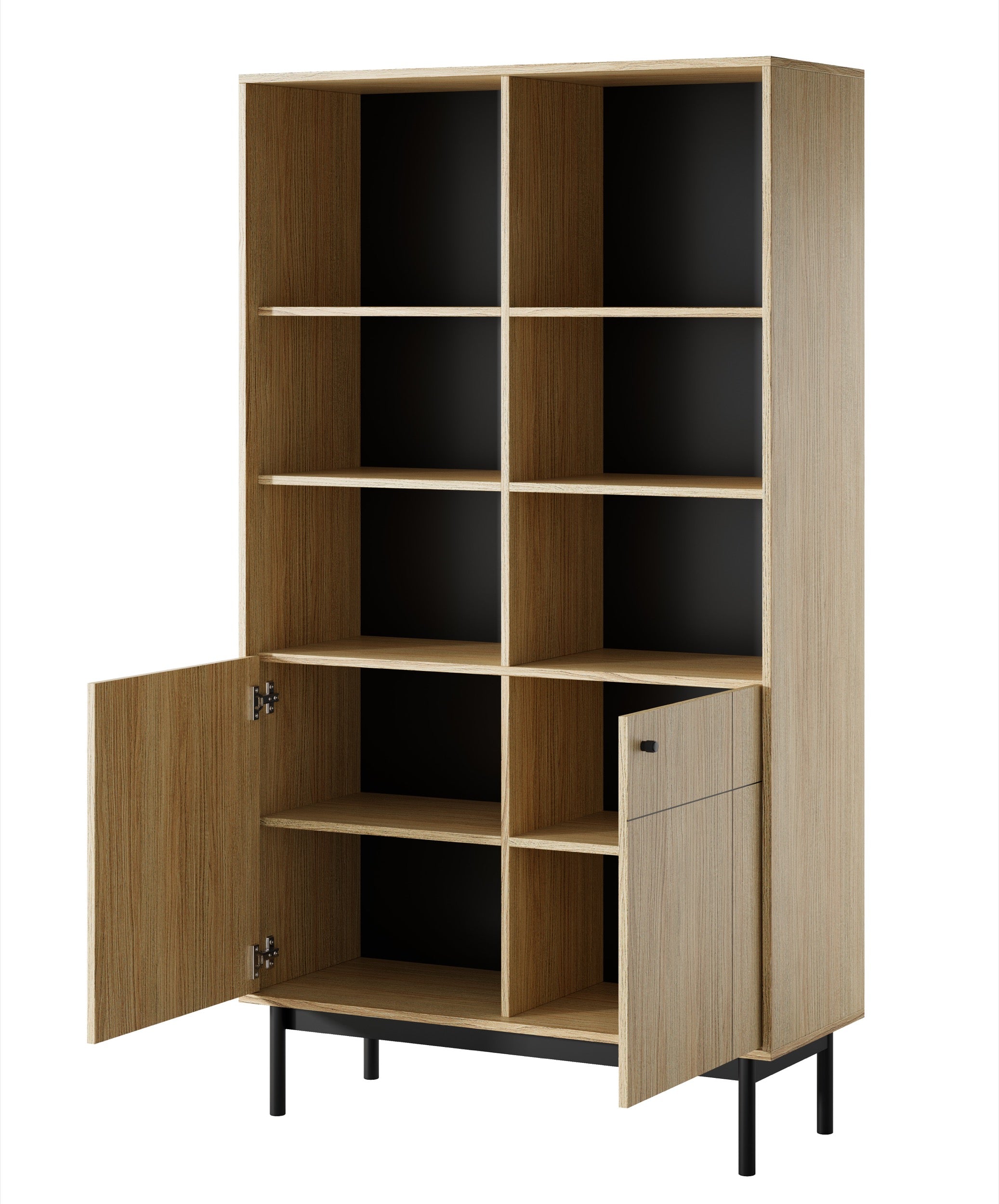 Regał dwudrzwiowy Japandies z półkami 104 cm Dąb linea