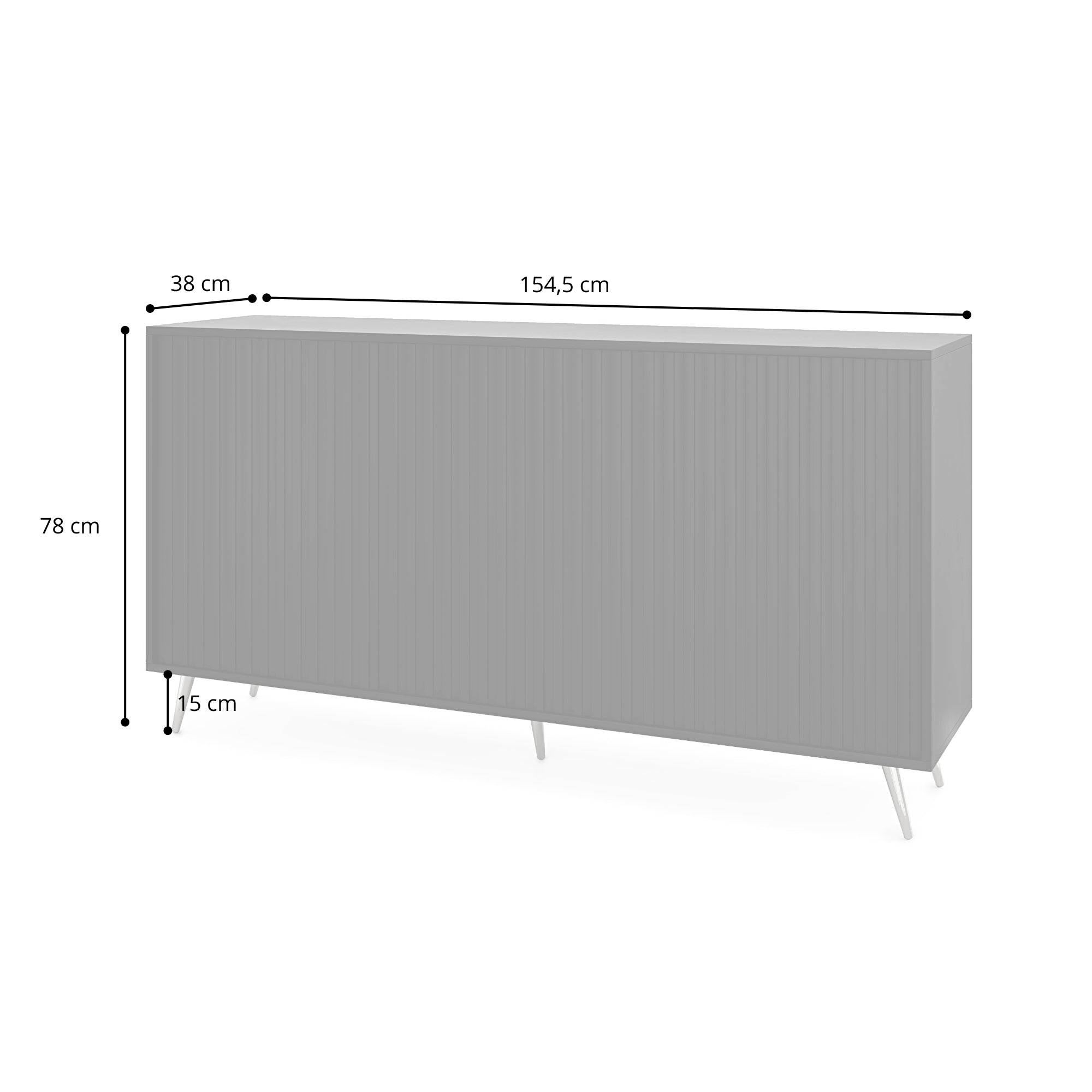 Komoda Bello z lamelowymi frontami 154 cm biała ze złotymi nogami