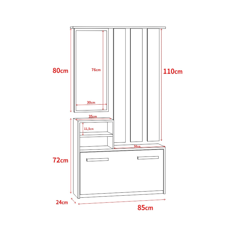 Zestaw do przedpokoju Yesfir z lustrem, wieszakami, półkami oraz szafką na buty Dąb wotan