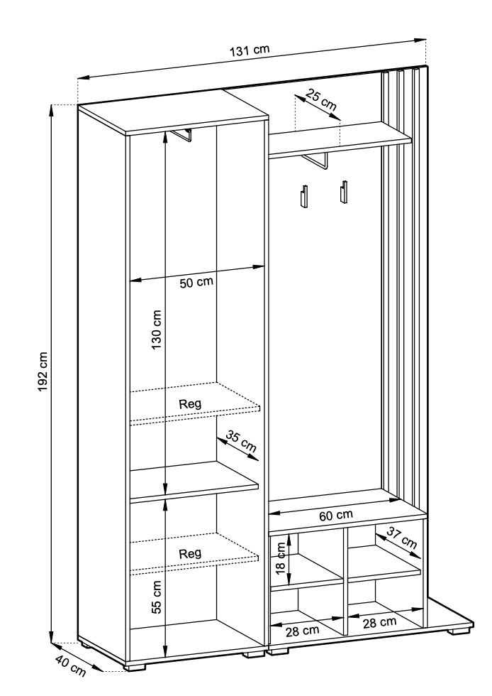 Zestaw do przedpokoju Karette z lustrem i siedziskiem czarne lamele