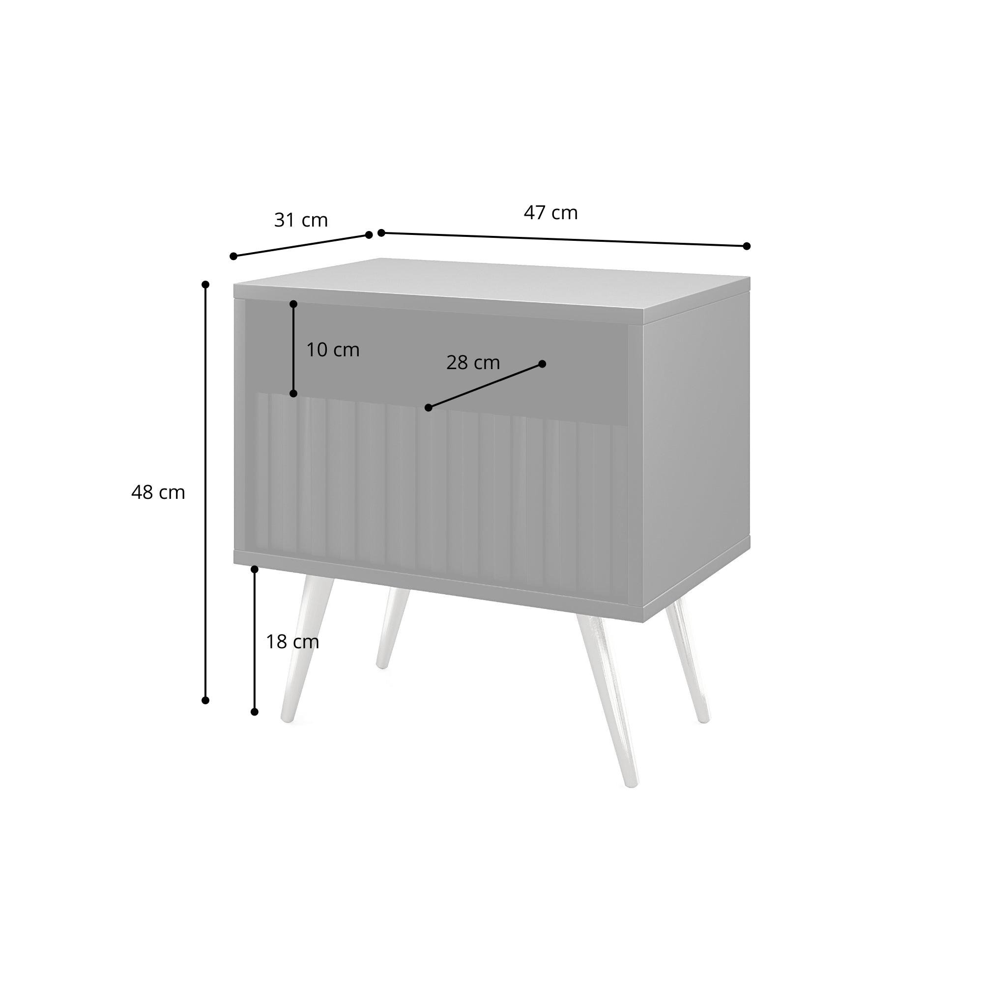 Szafka nocna Bello z szufladą z lamelowym frontem biała ze złotymi nogami