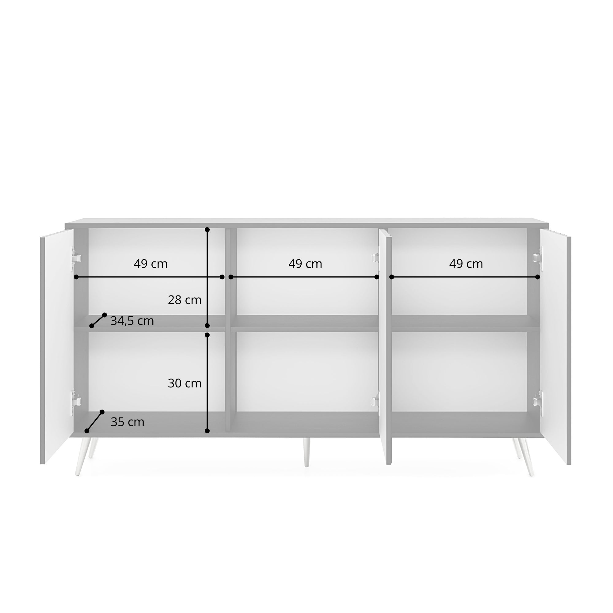 Komoda Bello z lamelowymi frontami 154 cm czarna ze złotymi nogami