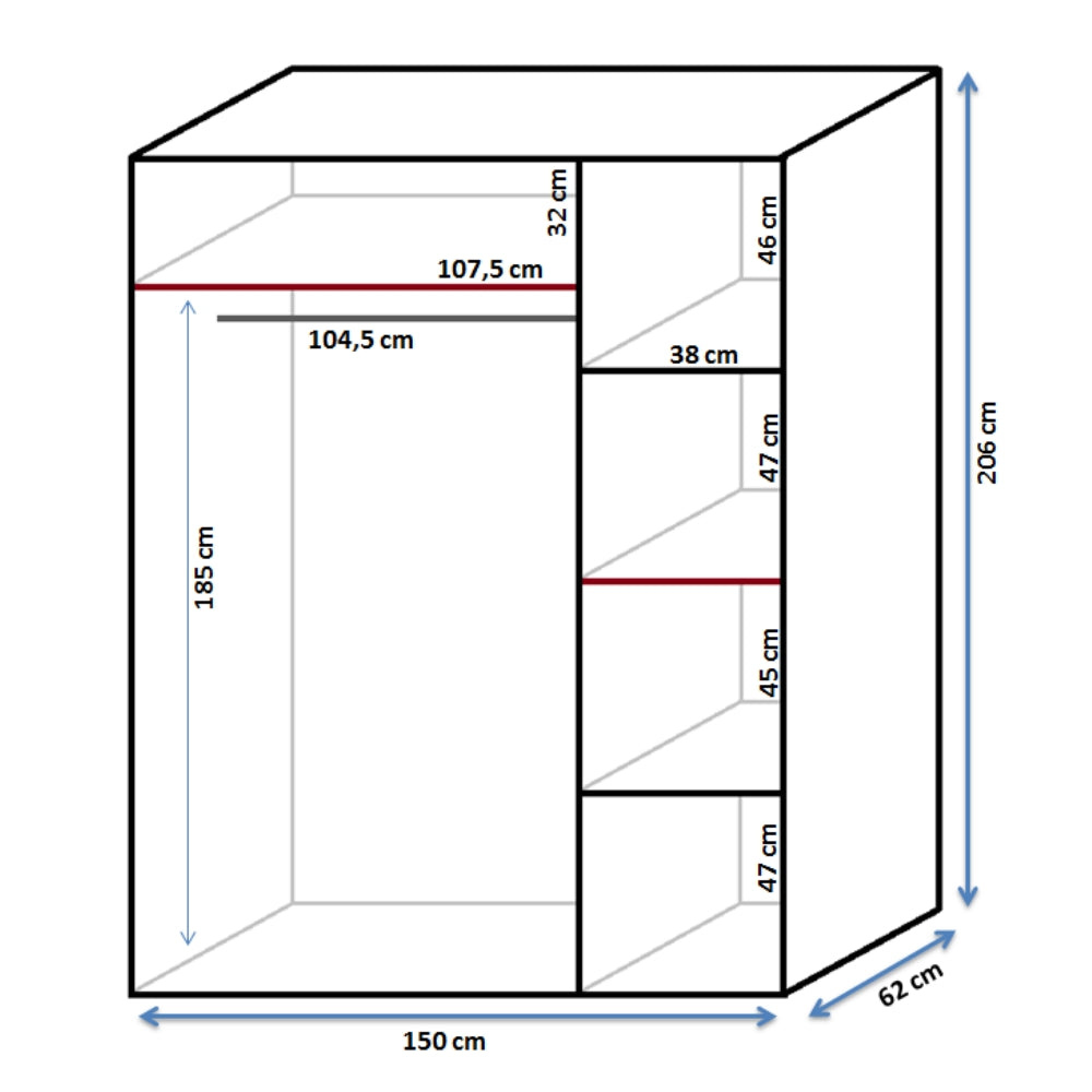Szafa przesuwna Zaube z lustrem 150 cm