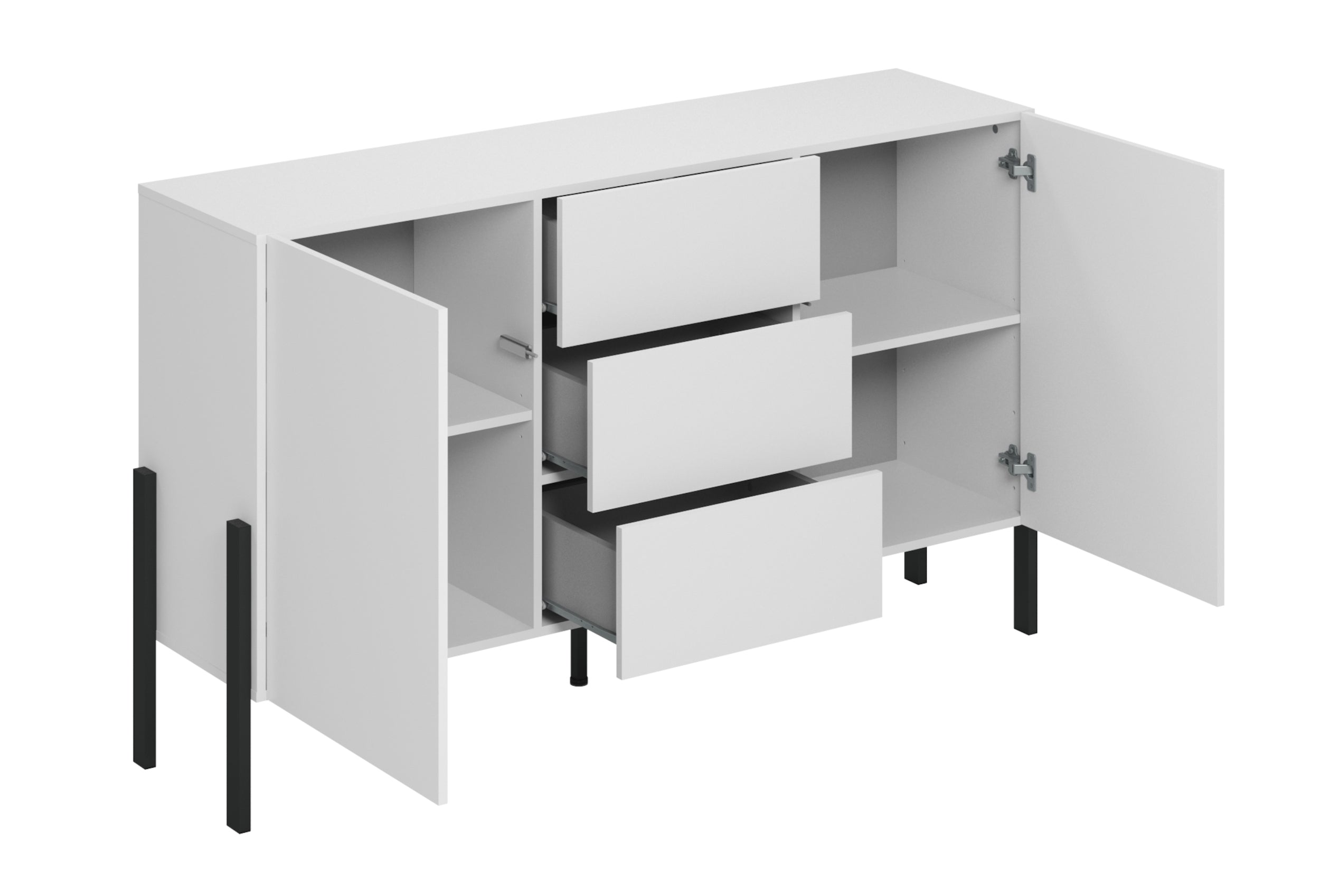 Komoda dwudrzwiowa Jukon z trzema szufladami 154 cm Biały