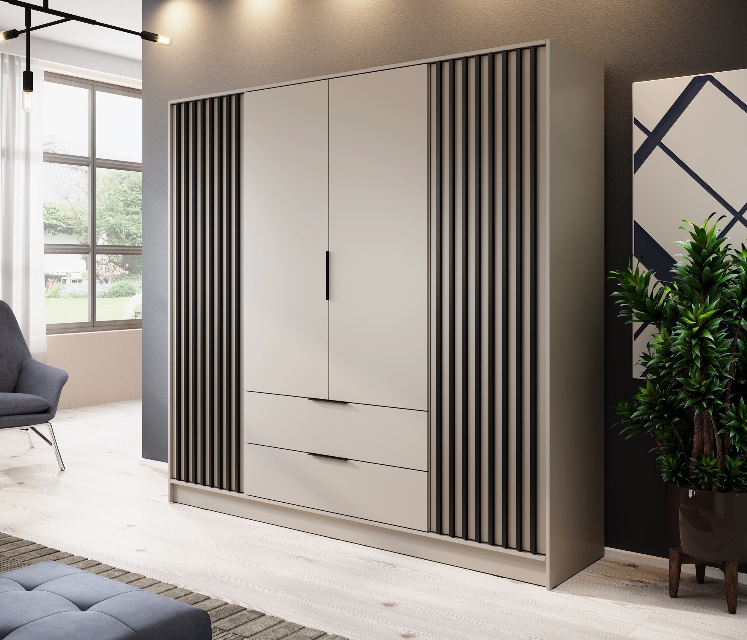 Szafa czterodrzwiowa Karette kaszmir czarne lamele