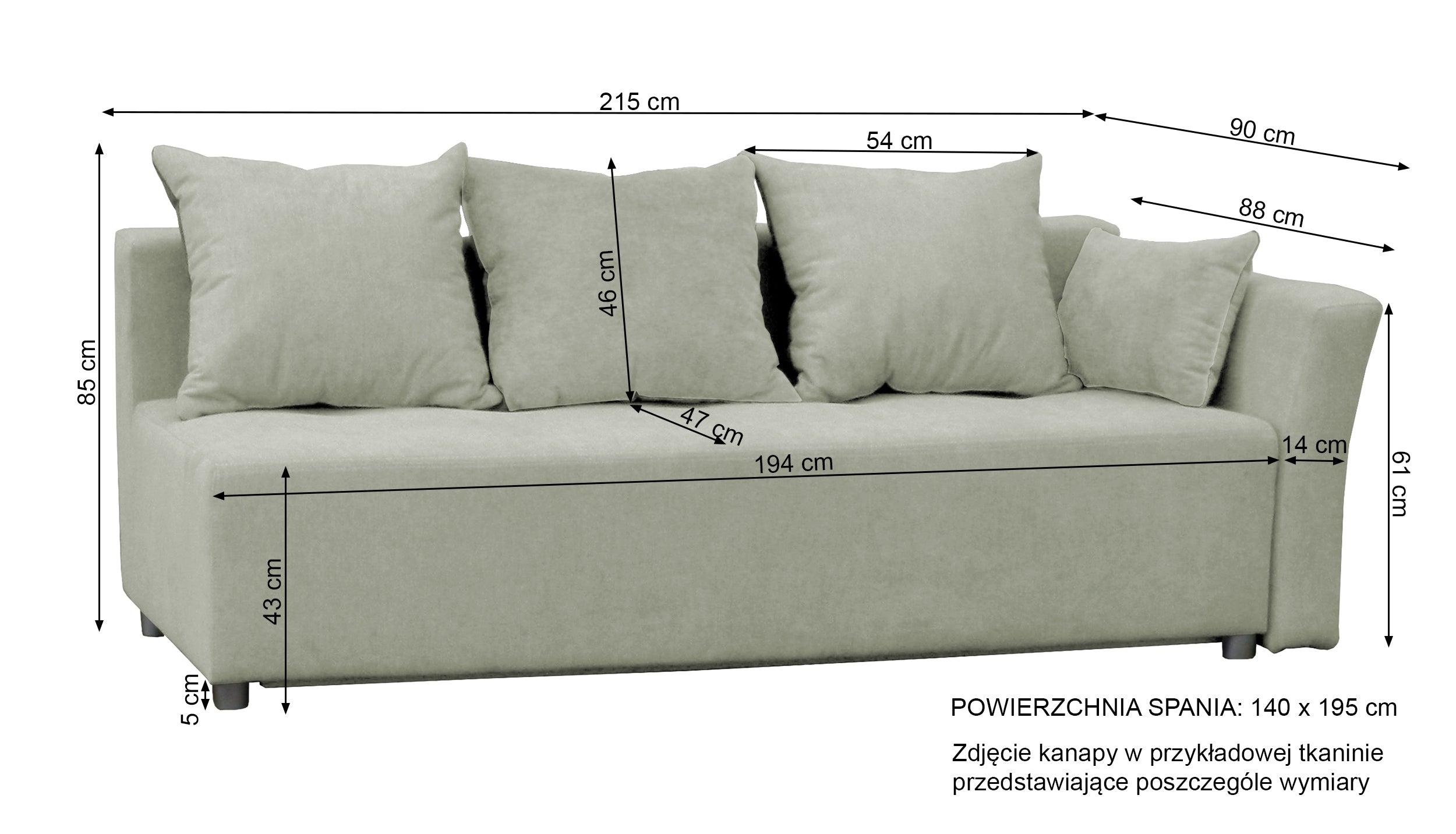 Kanapa rozkładana trzyosobowa Mundi beżowa z pojemnikiem welur hydrofobowy