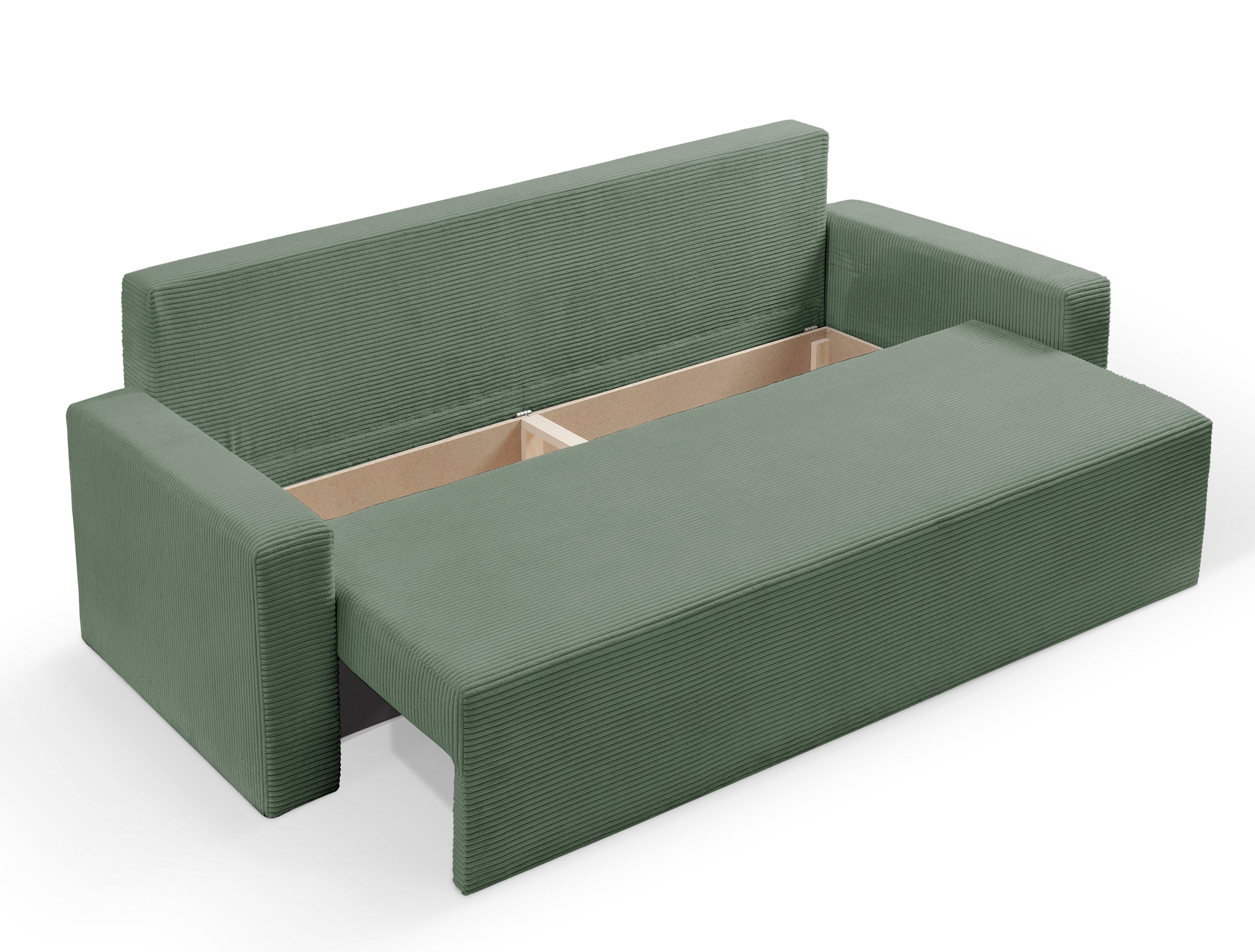 Kanapa rozkładana trzyosobowa Peroso szałwiowa z pojemnikiem sztruks