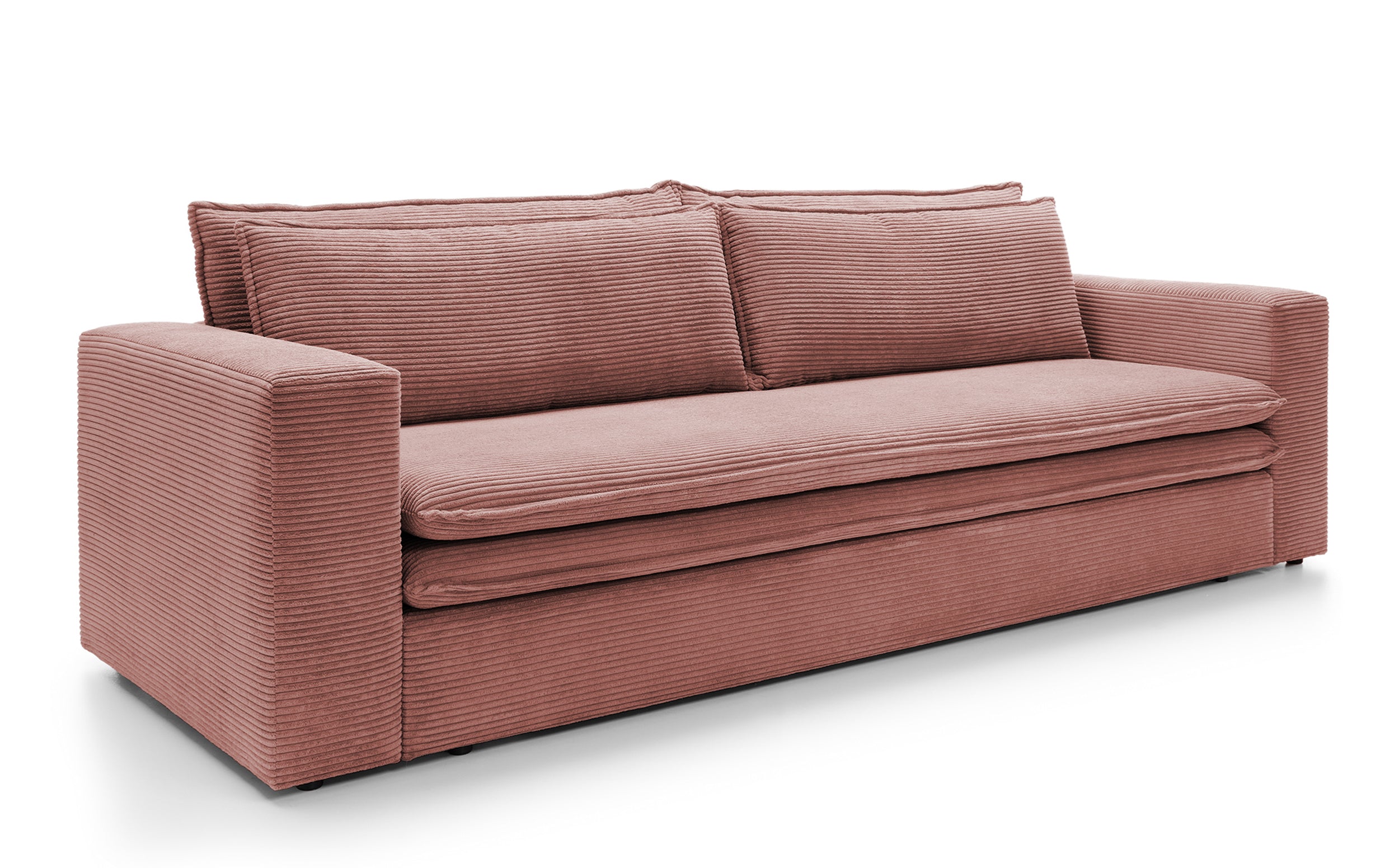 Kanapa rozkładana trzyosobowa Baptello z pojemnikiem ciemnoróżowa sztruks