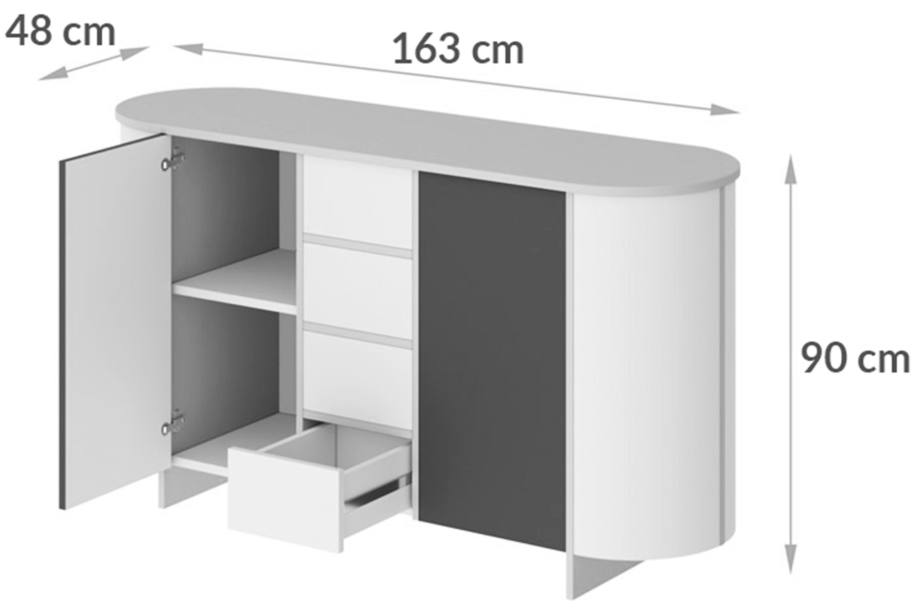 Komoda dwudrzwiowa Reflicy z czterema szufladami 163 cm granatowy mat