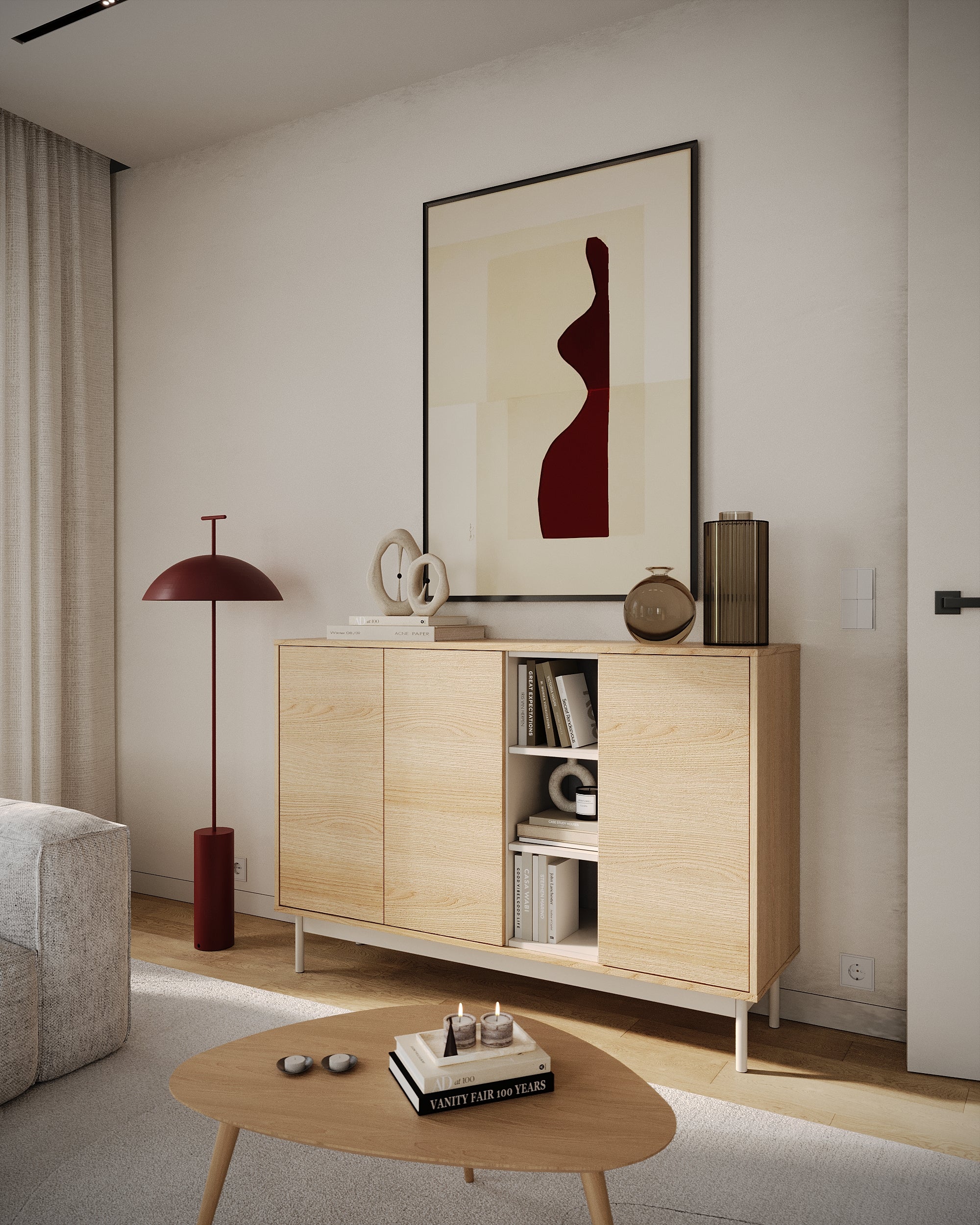 Komoda trzydrzwiowa Layen z trzema wnękami 138 cm dąb lindberg/kaszmir