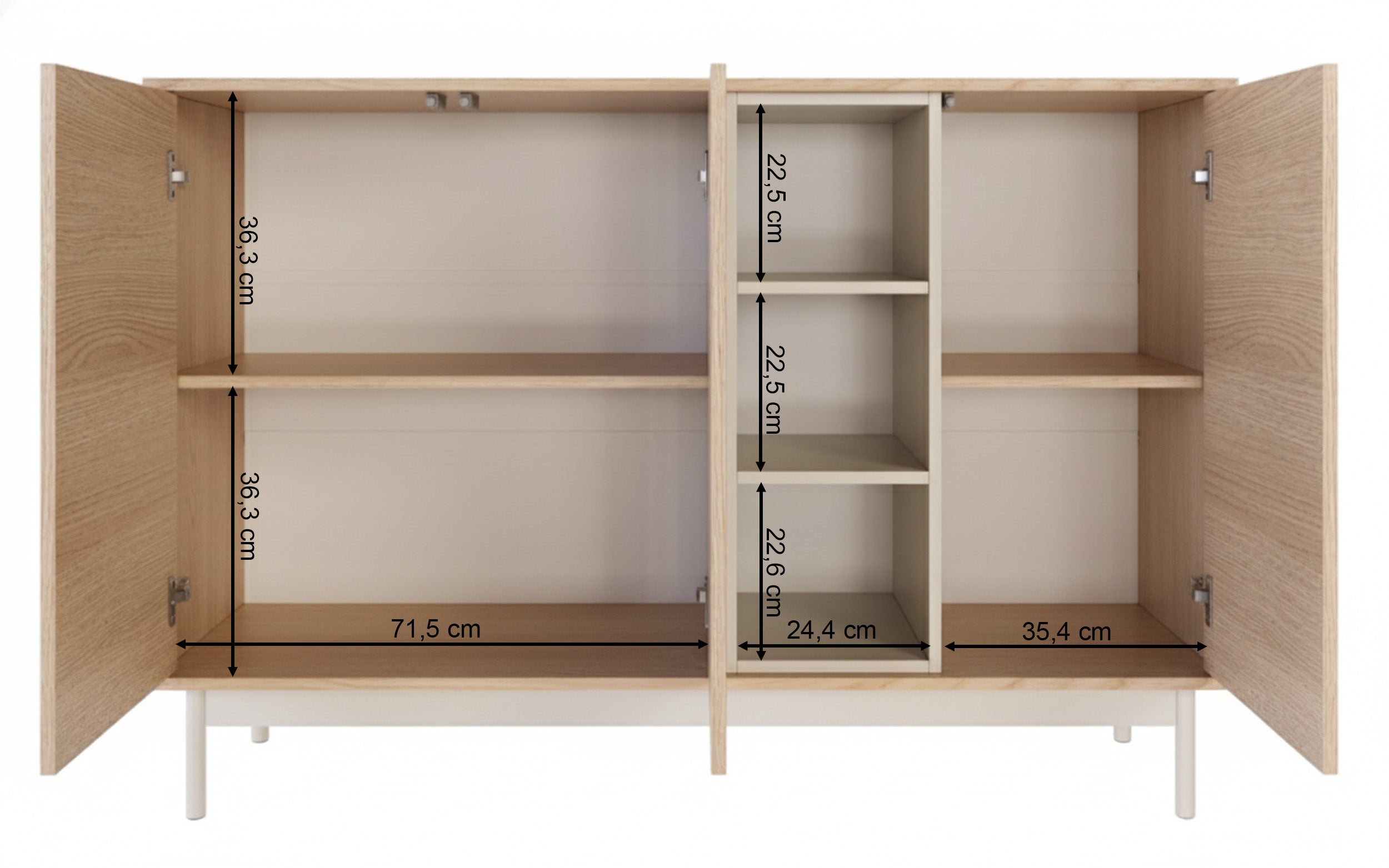 Komoda trzydrzwiowa Layen z trzema wnękami 138 cm dąb lindberg/kaszmir