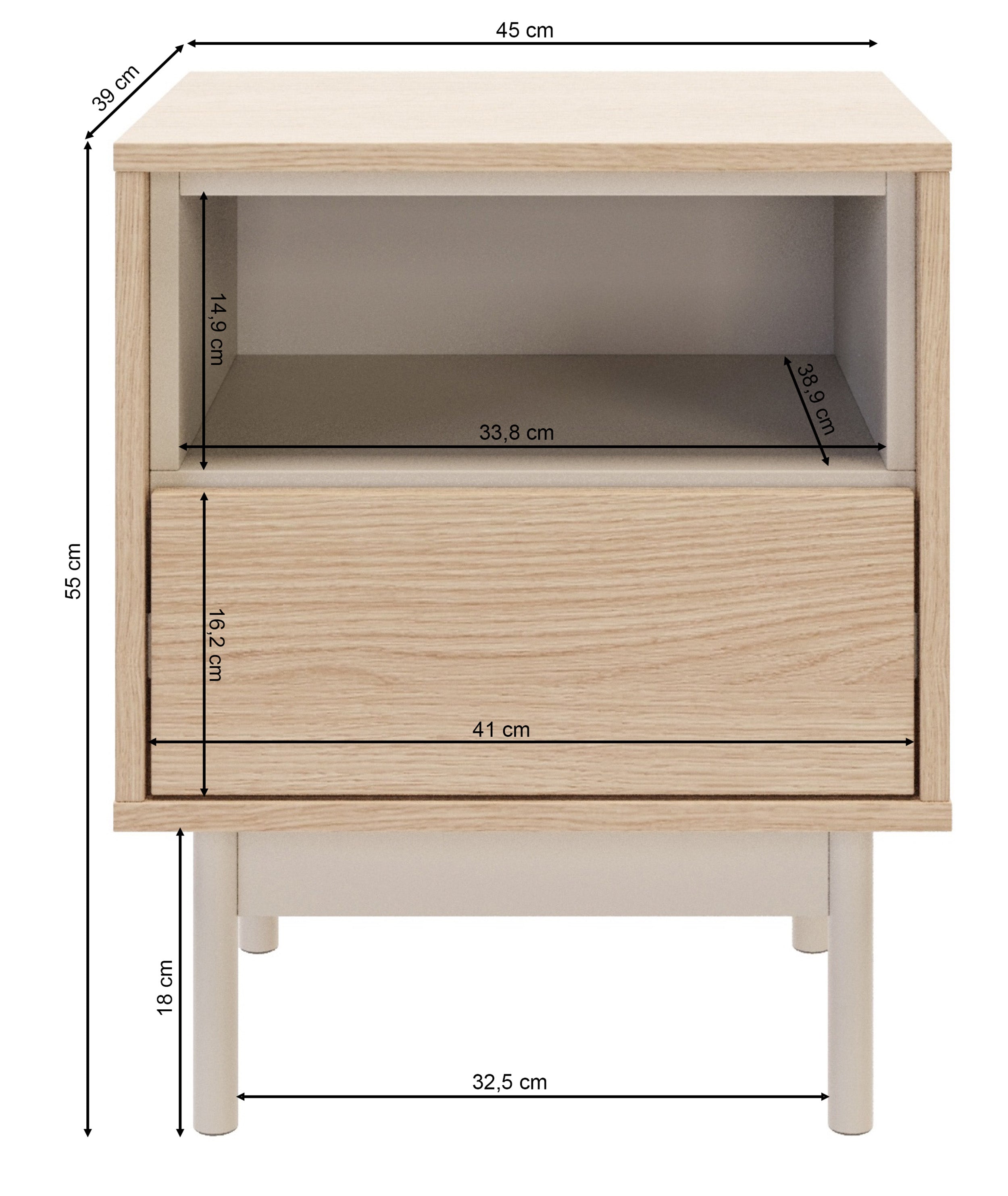 Szafka nocna Layen z szufladą i wnęką 45 cm dąb lindberg/kaszmir