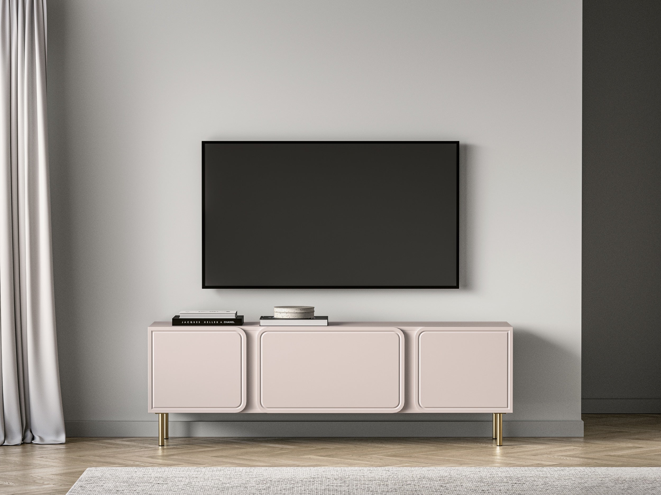 Szafka RTV dwudrzwiowa Loppa z klapą 160 cm Kaszmir