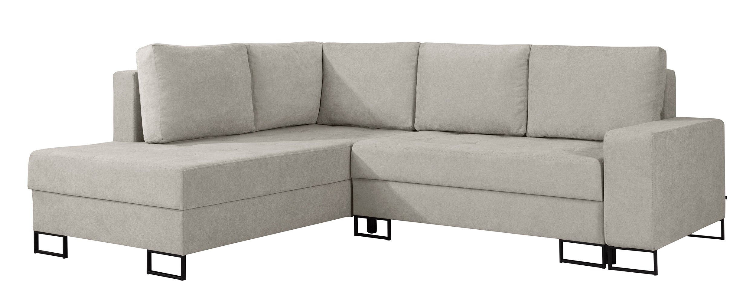 Narożnik z funkcją spania Larelle L-kształtny lewostronny z pojemnikiem jasnobeżowy szenil