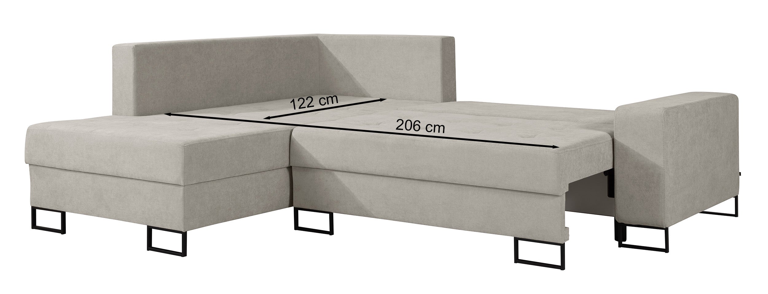 Narożnik z funkcją spania Larelle L-kształtny lewostronny z pojemnikiem jasnobeżowy szenil
