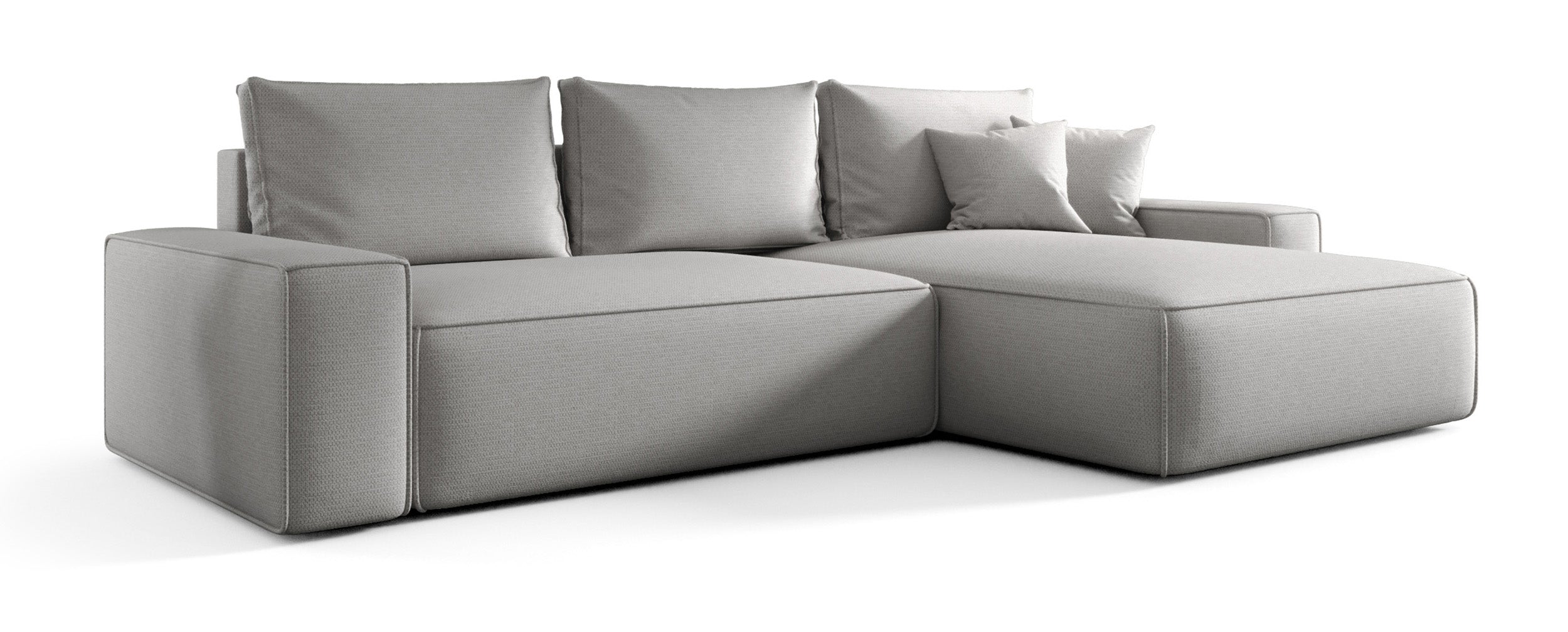 Narożnik z funkcją spania Laroley L-kształtny prawostronny z pojemnikiem jasnoszary szenil hydrofobowy