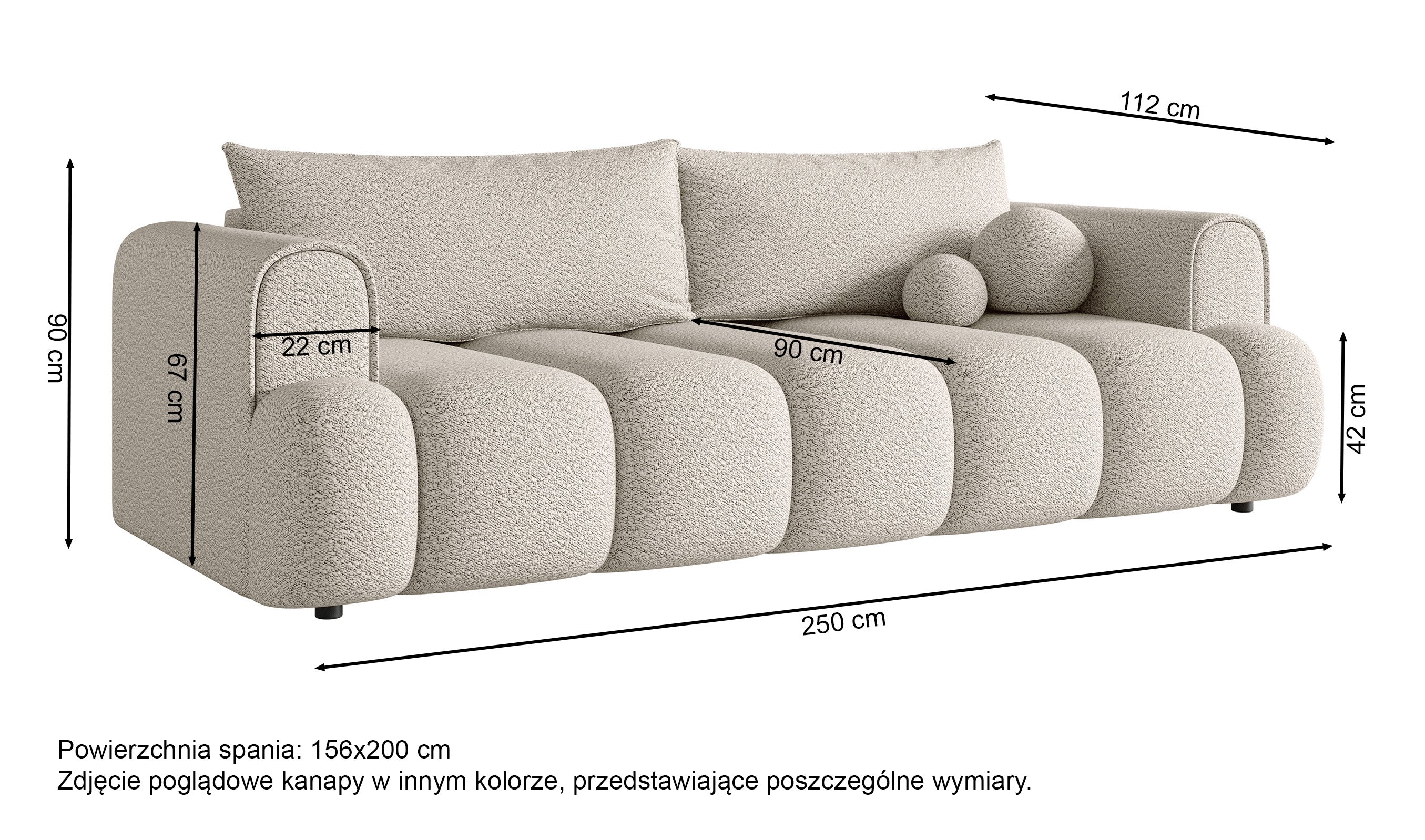 Kanapa trzyosobowa Dandelino z funkcją spania jasnobeżowa boucle