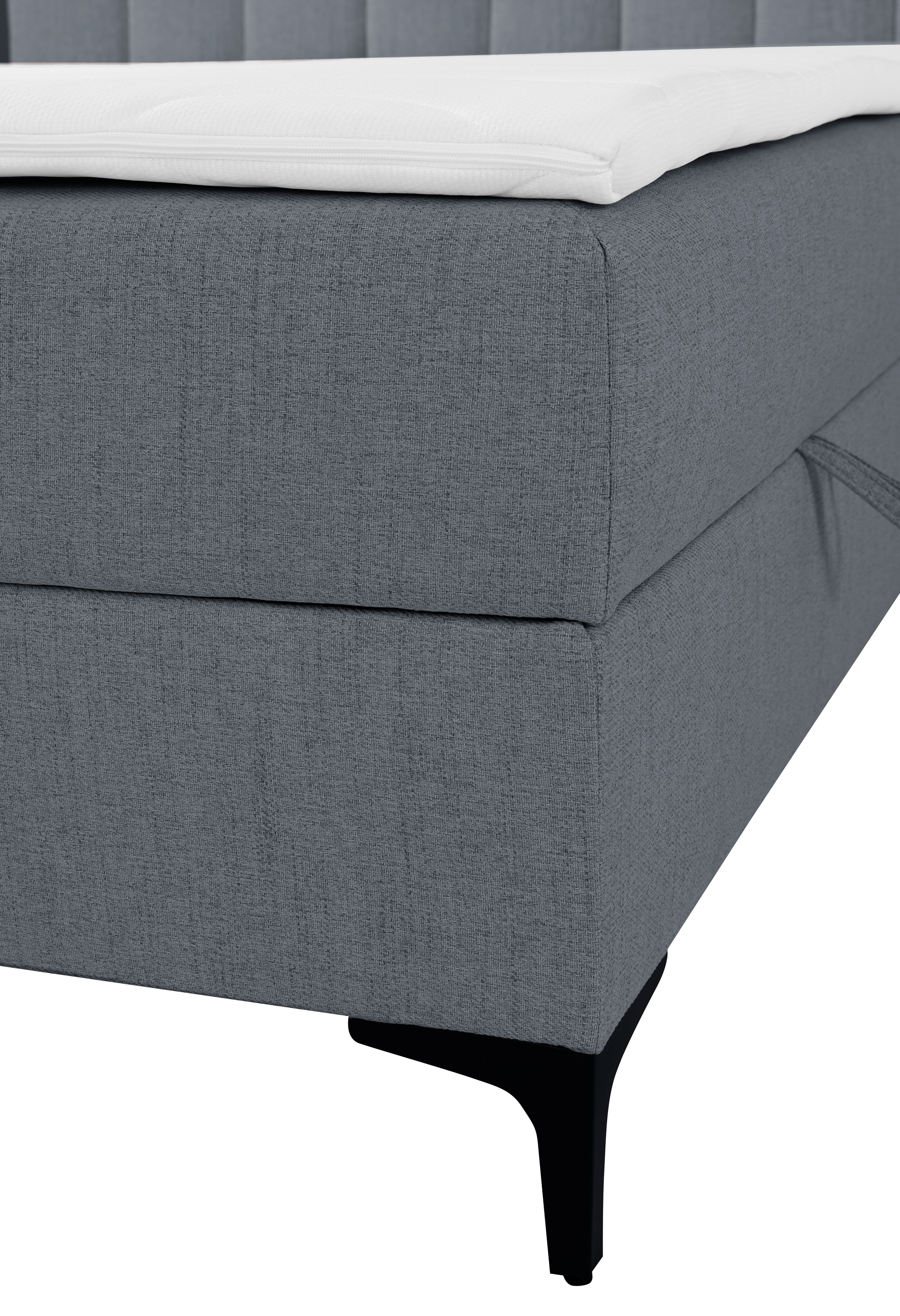 Łóżko kontynentalne 180x200 cm Lorentes z pojemnikiem i topperem ciemnoszare plecionka