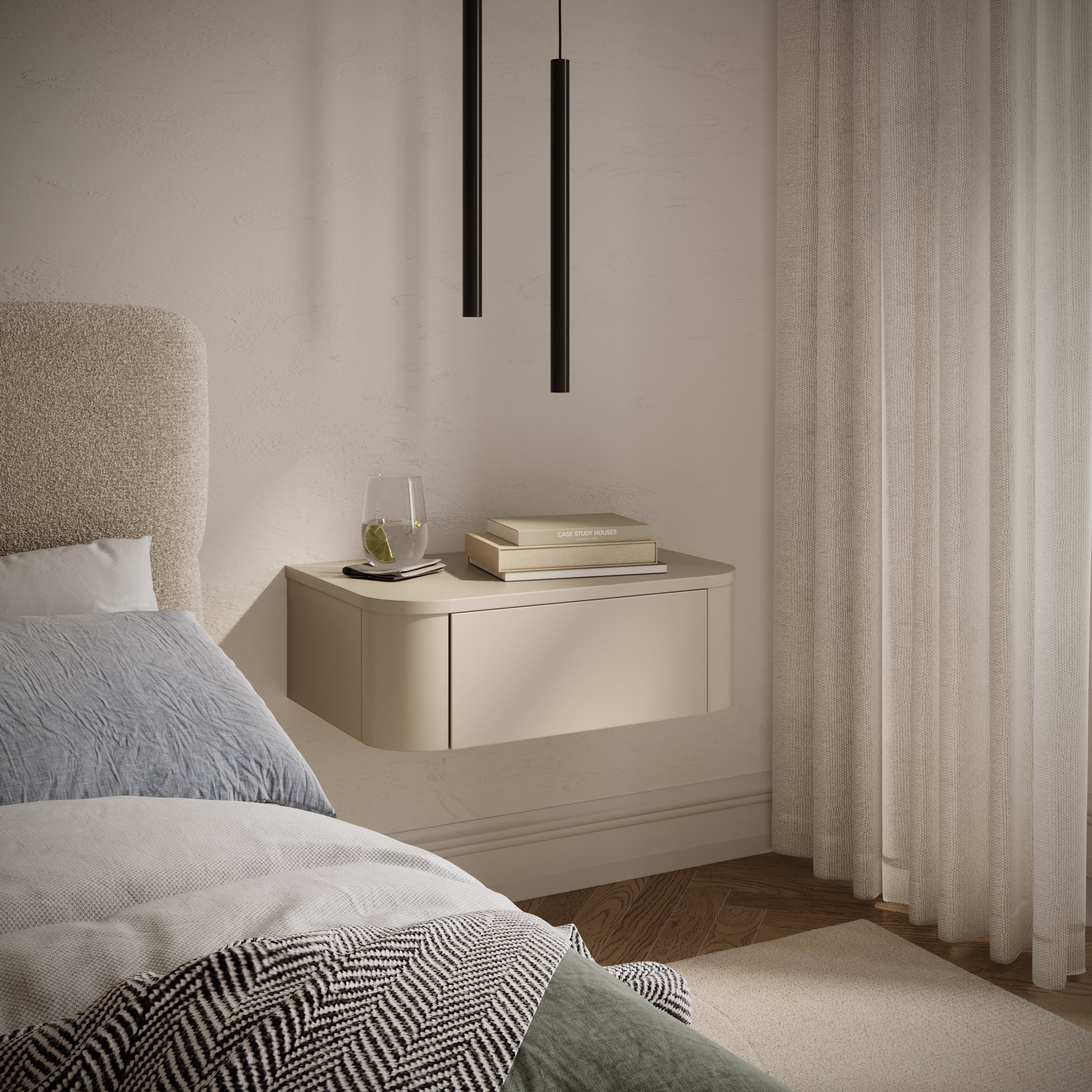 Zestaw dwóch wiszących szafek nocnych Luvio z szufladami 59 cm kaszmir