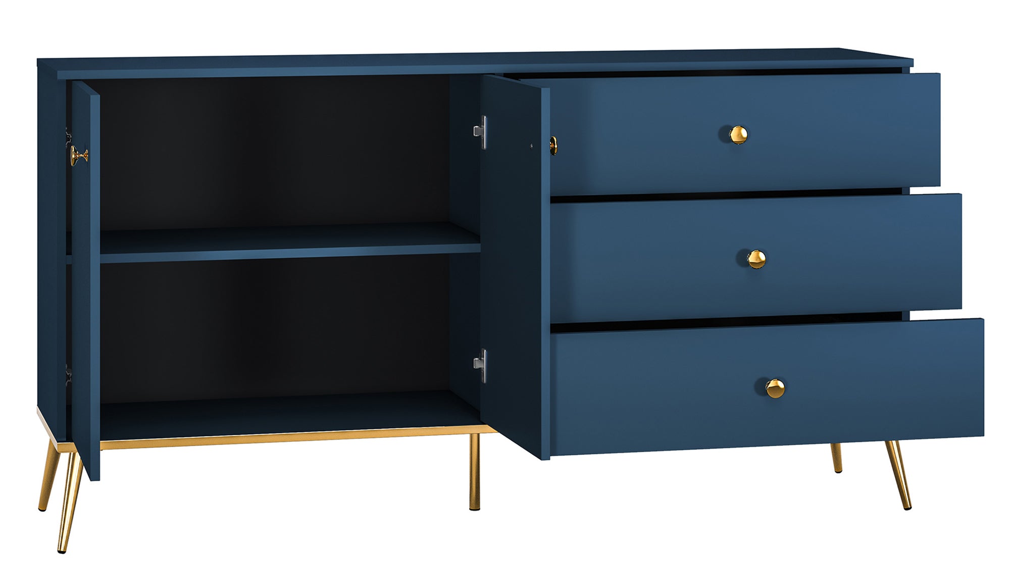 Komoda dwudrzwiowa Maturie z trzema szufladami 160 cm Granatowy