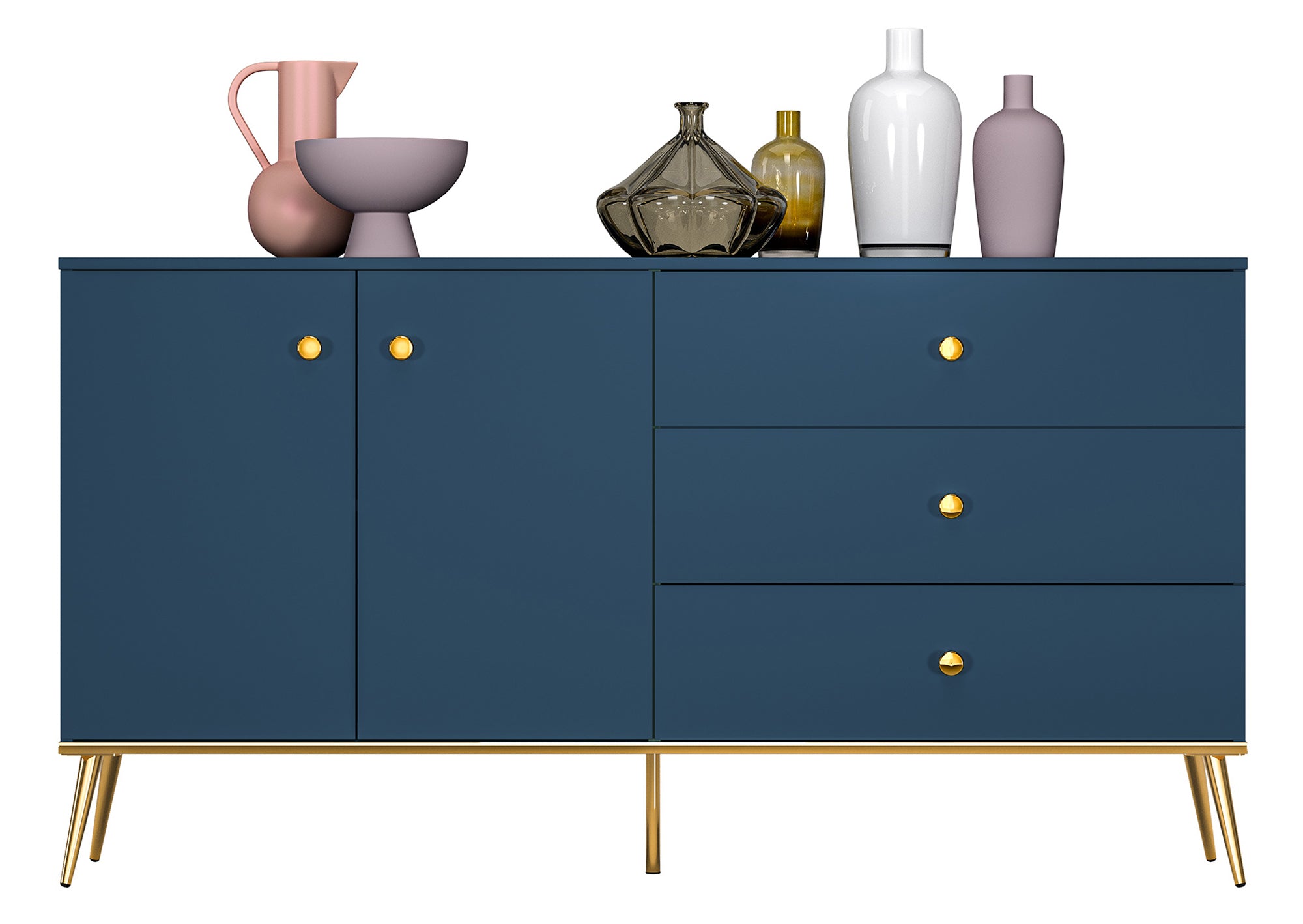 Komoda dwudrzwiowa Maturie z trzema szufladami 160 cm Granatowy