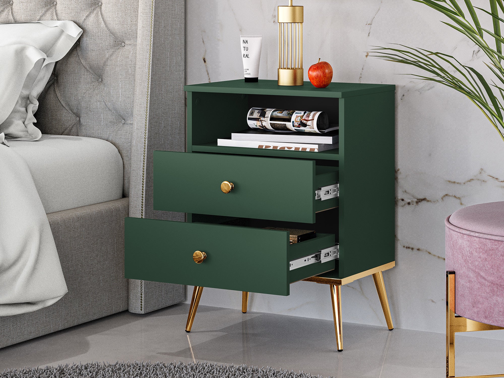 Szafka nocna Maturie z dwoma szufladami 50 cm Zielony