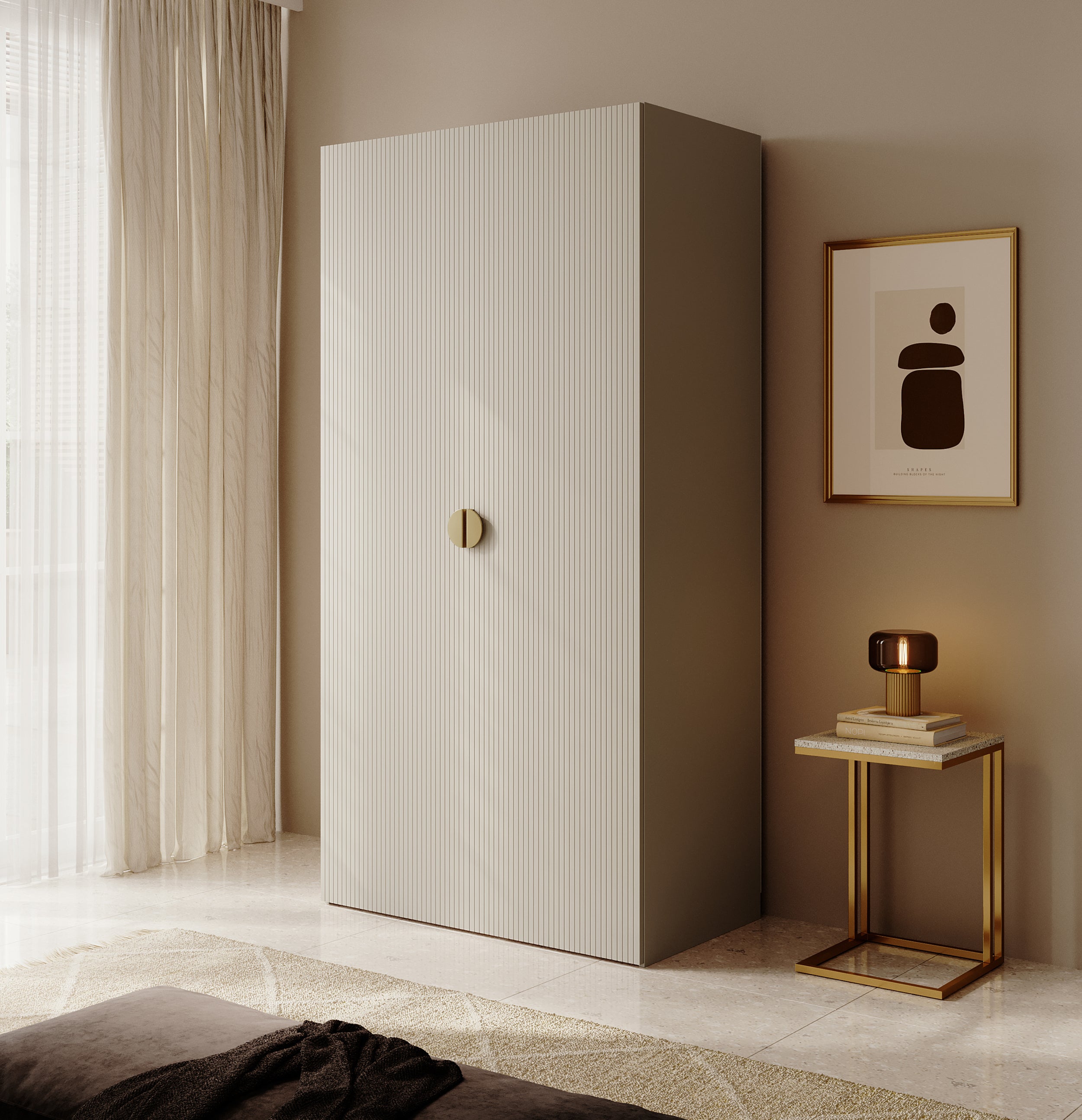 Szafa dwudrzwiowa Moonir z drążkiem, półkami i kontenerkiem 100 cm Szary beż