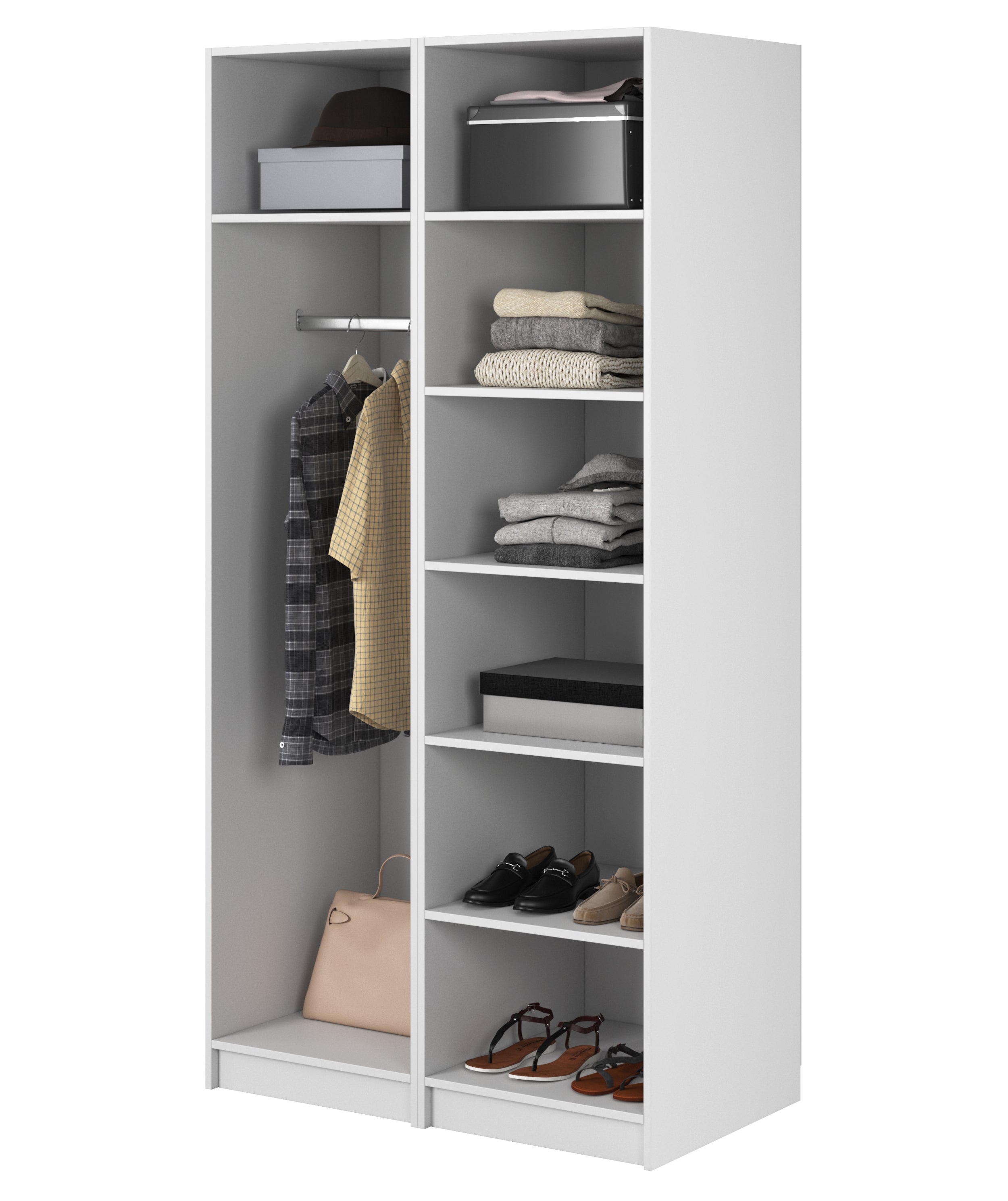 Szafa dwudrzwiowa Frame z drążkiem i półkami 100 cm Biała