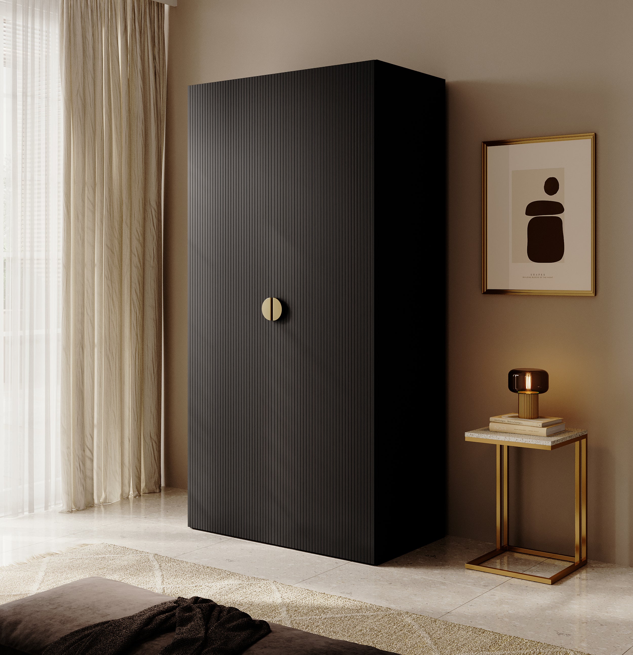 Szafa dwudrzwiowa Moonir z drążkiem, półkami i kontenerkiem 100 cm Czarna