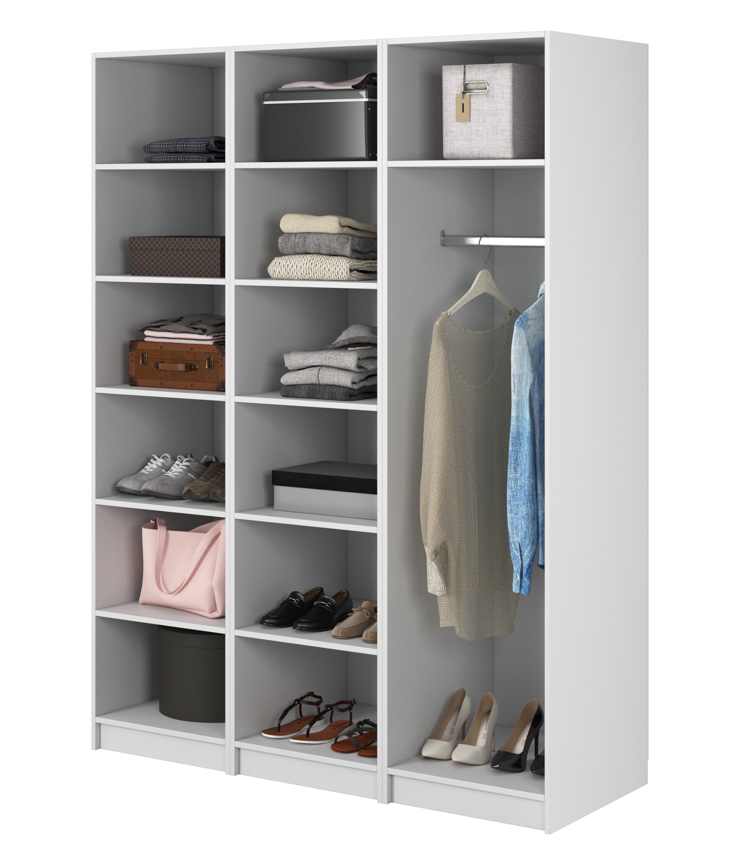 Szafa trzydrzwiowa Frame z drążkiem i półkami 150 cm Biała